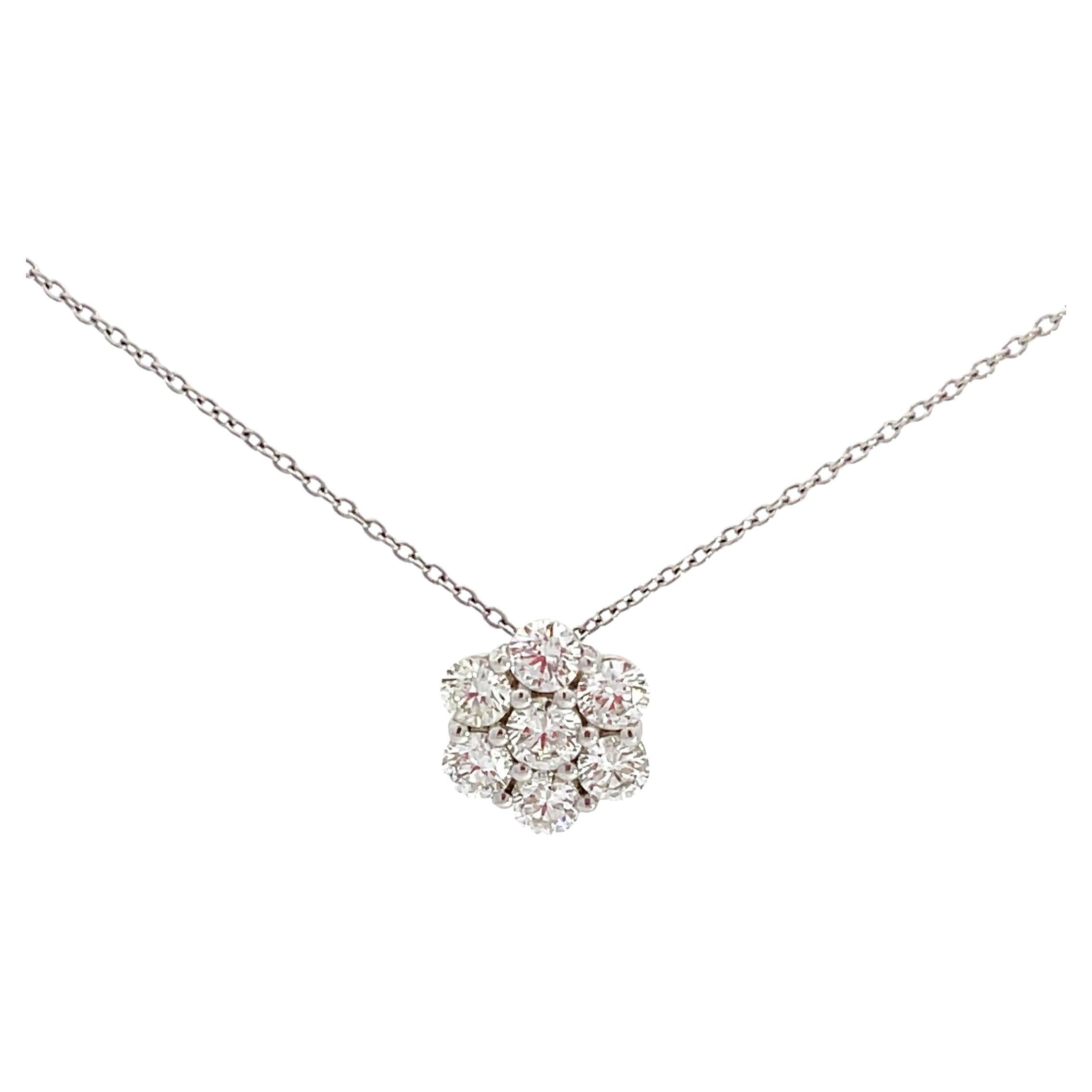 14K White Gold 1.00ctw Diamond Flower Cluster Pendant For Sale
