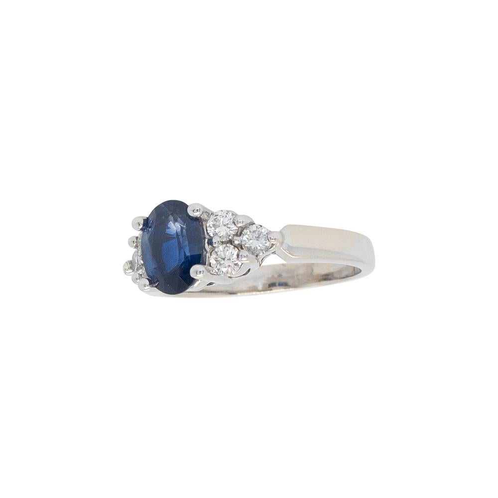 14k Weißgold Ring mit 1,00 Karat ovalem Saphir und 0,24 natürlichen Diamanten Damen