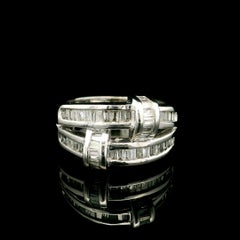 14k White Gold 1.00ctw Straight & Tapered Baguette Diamond Wide Band Ring