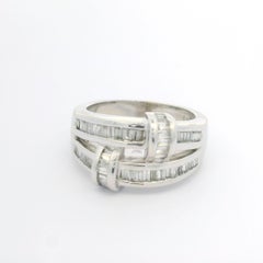 14k White Gold 1.00ctw Straight & Tapered Baguette Diamond Wide Band Ring