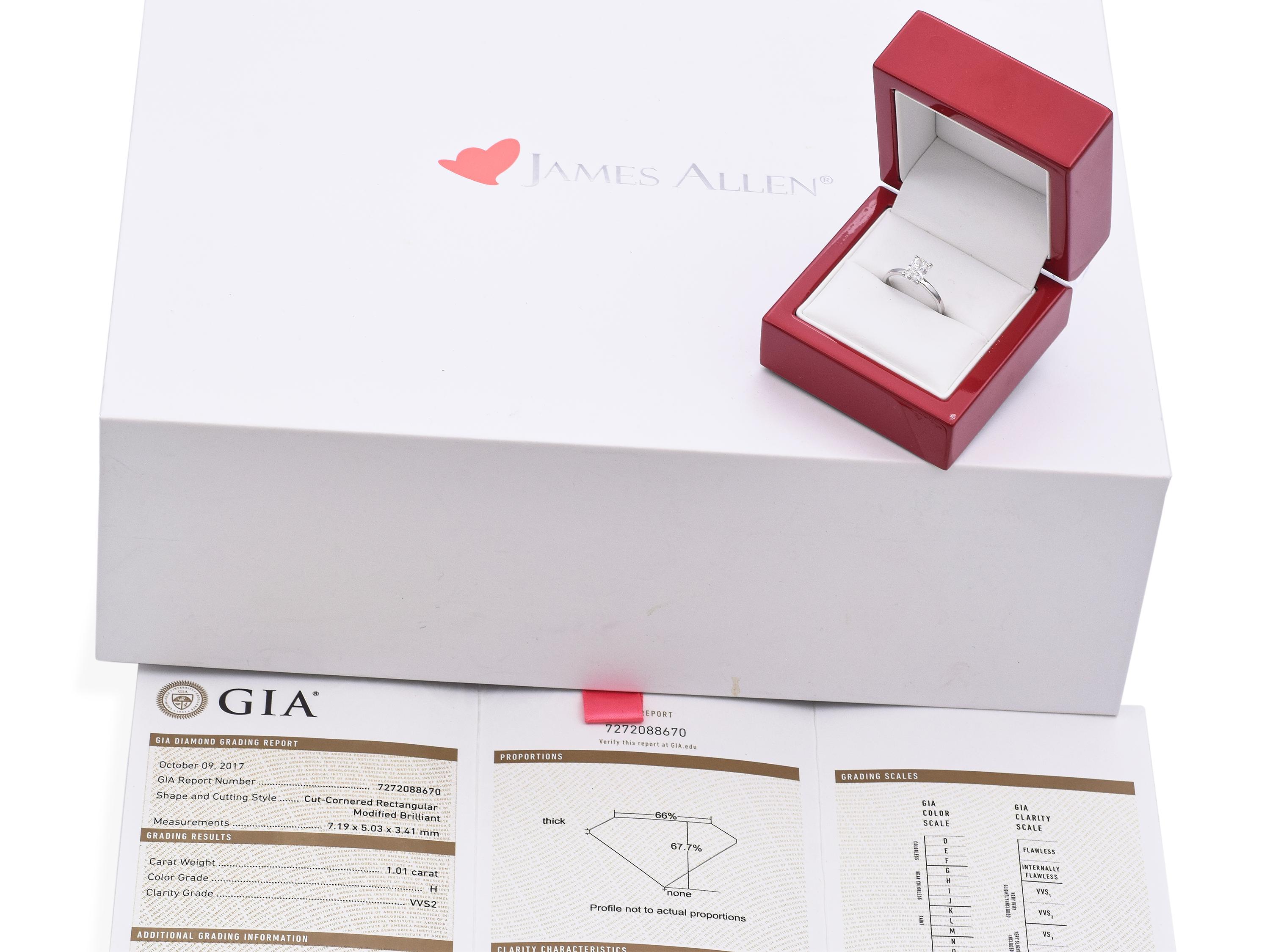Anello di fidanzamento in oro bianco 14k con diamante 1,01ct H VVS2 GIA in vendita 3