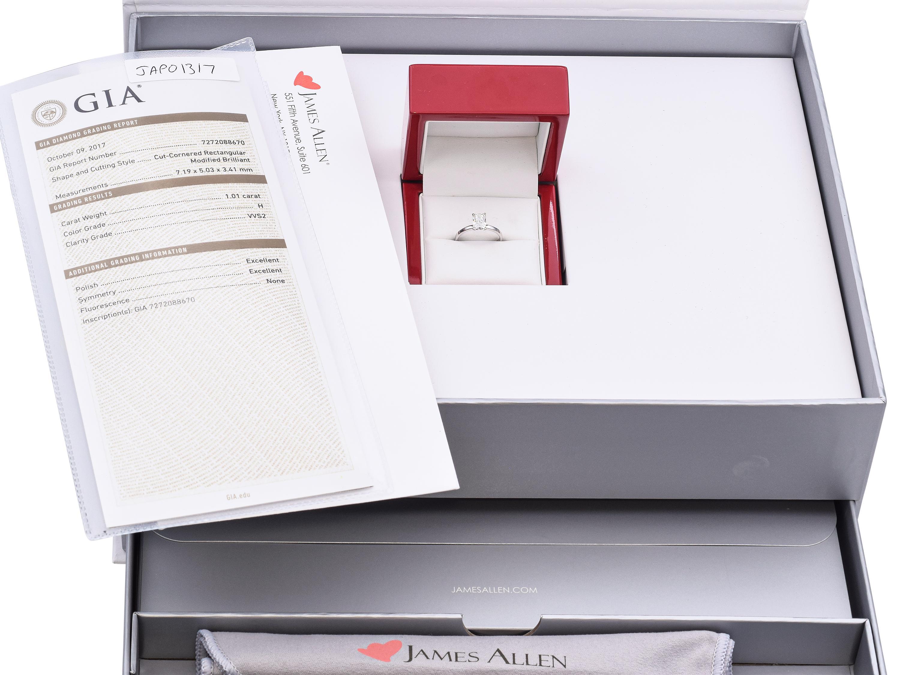 Anello di fidanzamento in oro bianco 14k con diamante 1,01ct H VVS2 GIA in vendita 4