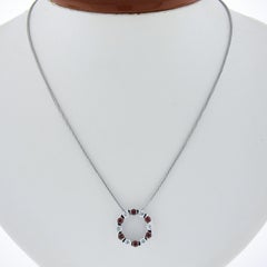 14k White Gold 1.01ctw Alternating Channel Ruby & Diamond Circle Pendant Chain