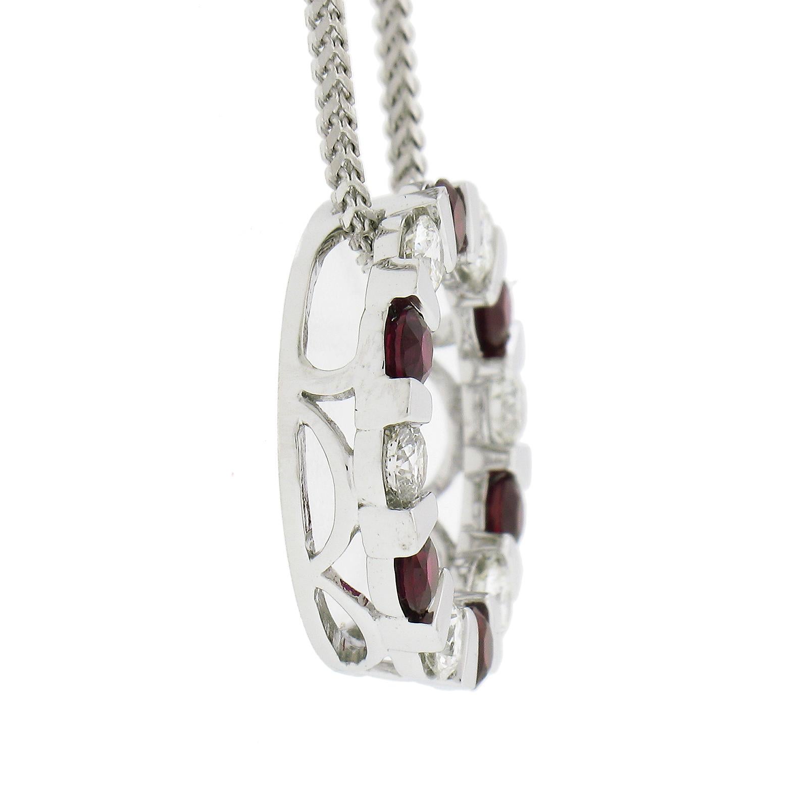 Chaîne pendentif en or blanc 14 carats, rubis et diamants alternant avec 1,01 carat Excellent état - En vente à Montclair, NJ