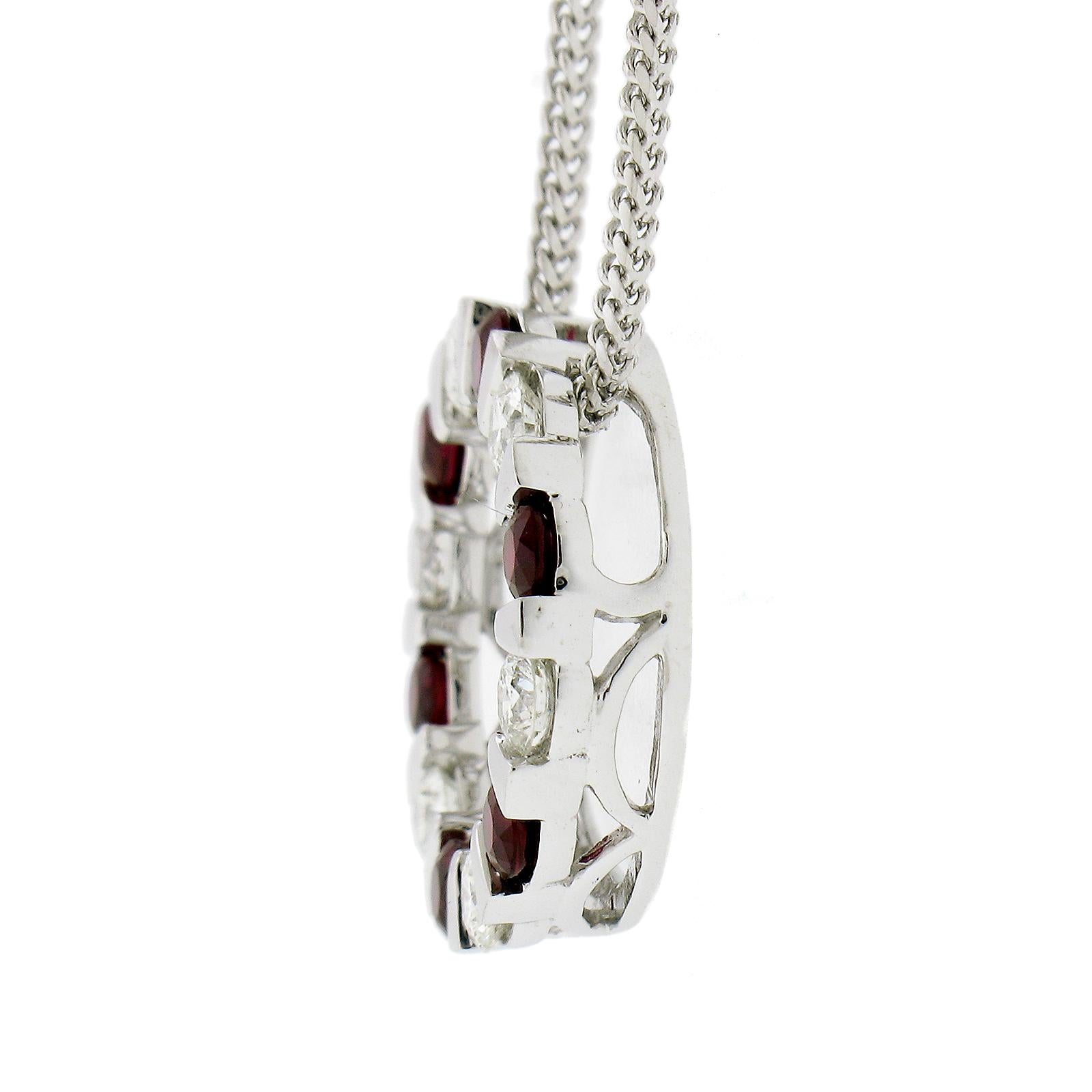 Women's 14k White Gold 1.01ctw Alternating Channel Ruby & Diamond Circle Pendant Chain For Sale