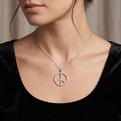 14k White Gold 1.03 Ct Diamond Peace Sign Symbol Pendant Fine Jewelry Gift