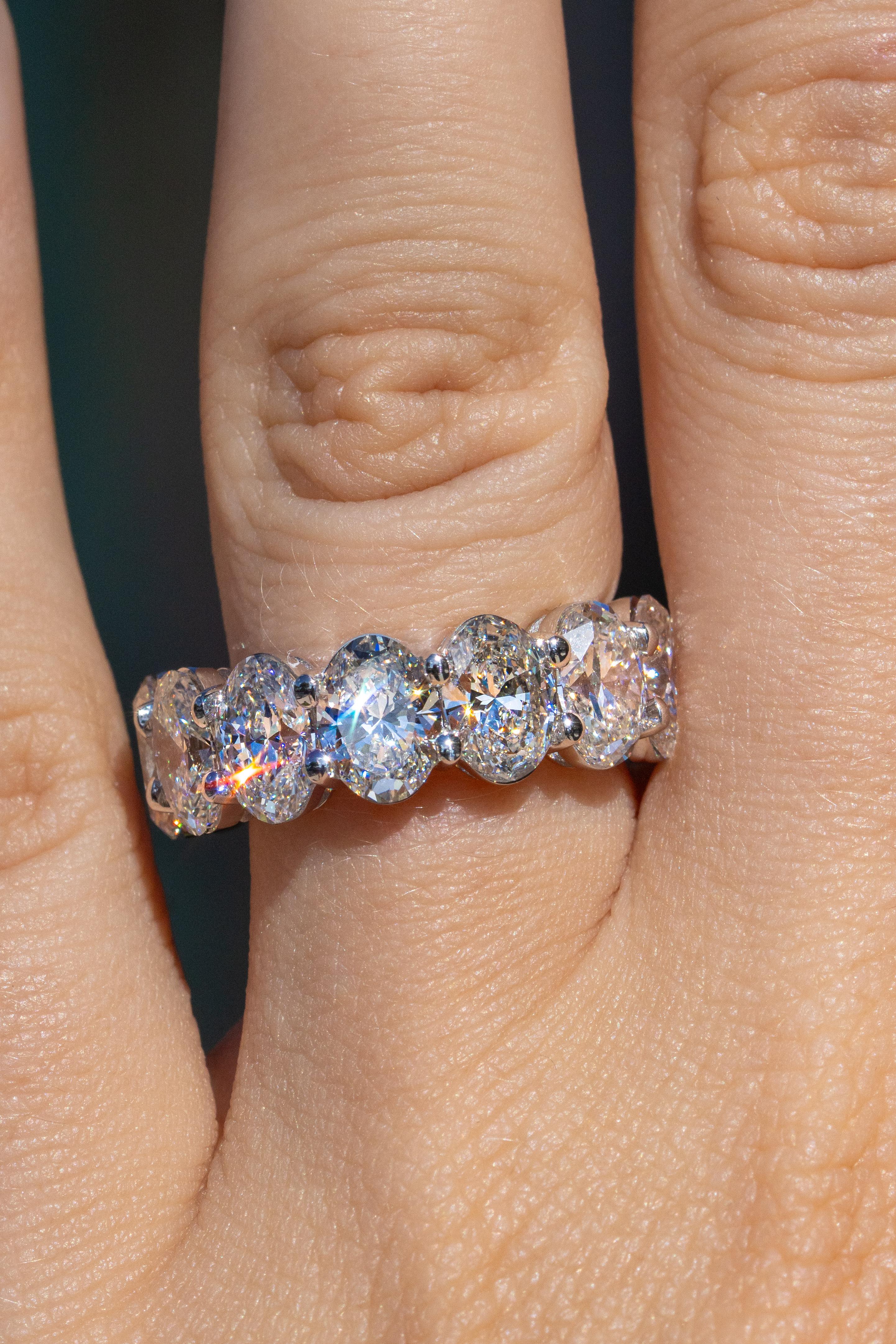 14k White Gold 10.33ctw GIA Certified Oval Cut Diamond Eternity Ring For Sale