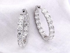 14K White Gold 10.39 Cts Round Natural Diamond Inside-Out Hoop Earrings