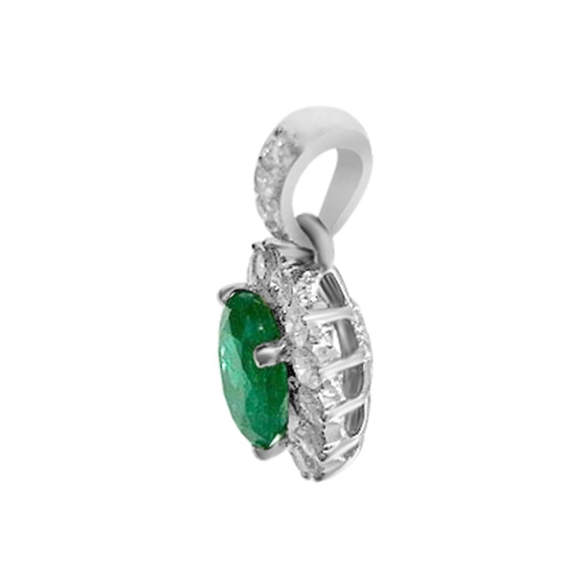 Modern 14K White Gold 1.03cts Emerald and Diamond Pendant, Style# TS1121P