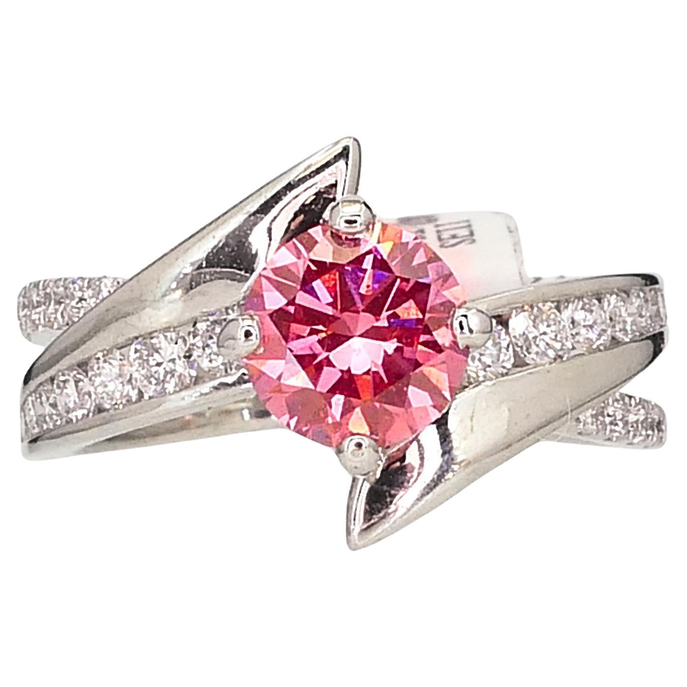 14k White Gold 1.04ct Lab Created Pink & White Diamond Engagement Ring i14634 For Sale