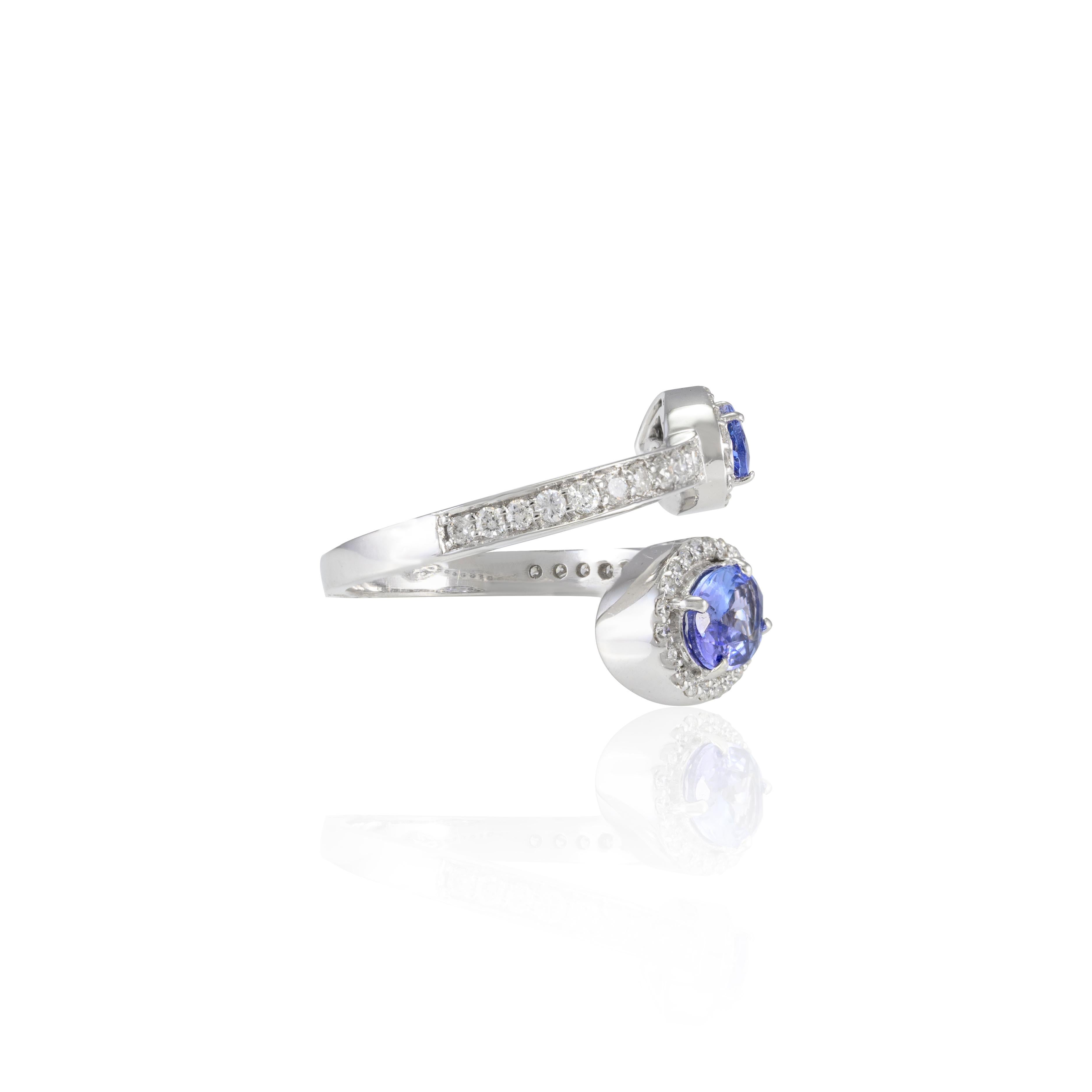 For Sale:  14k White Gold 1.04ct Genuine Oval Tanzanite and Halo Diamond Bypass Ring 3
