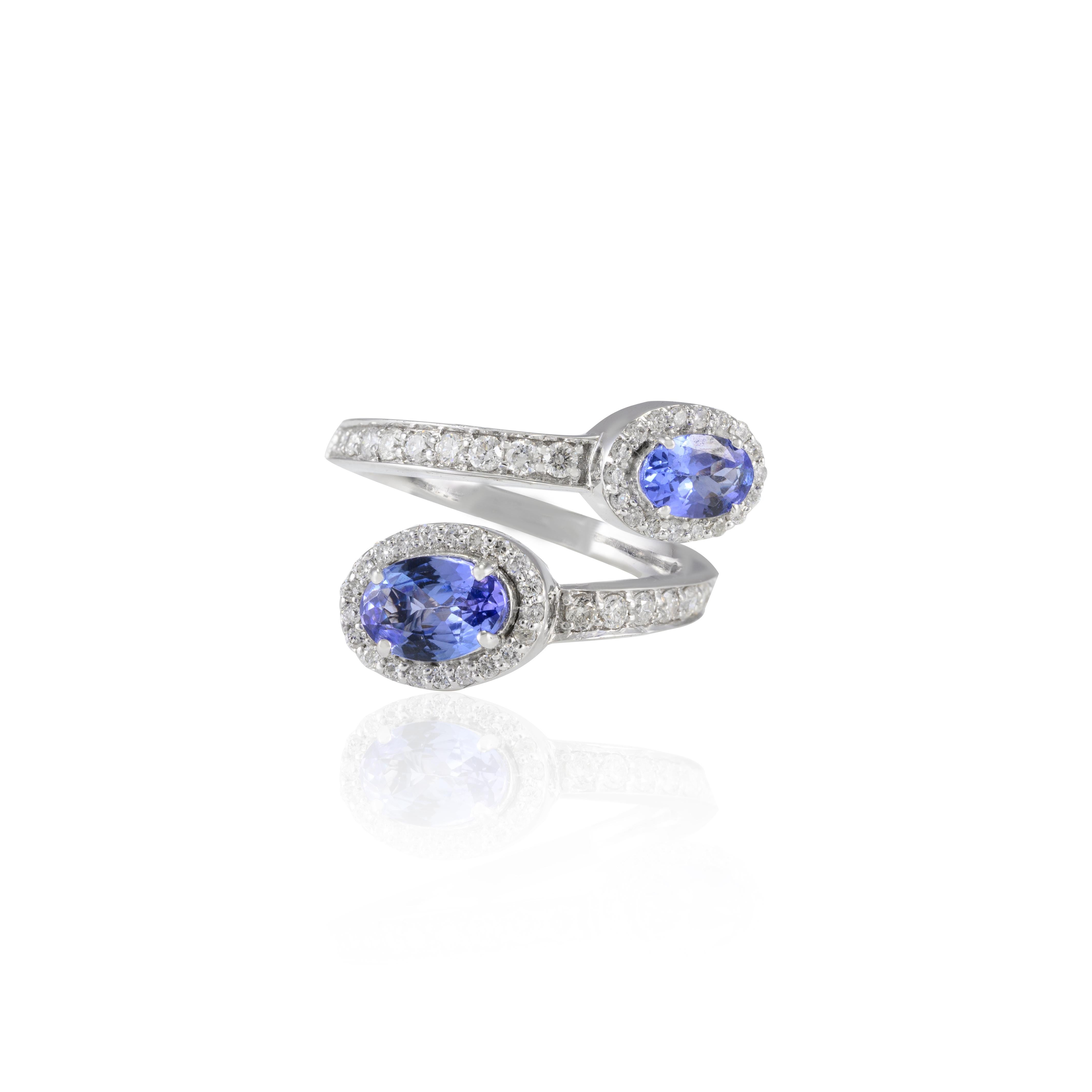 For Sale:  14k White Gold 1.04ct Genuine Oval Tanzanite and Halo Diamond Bypass Ring 4