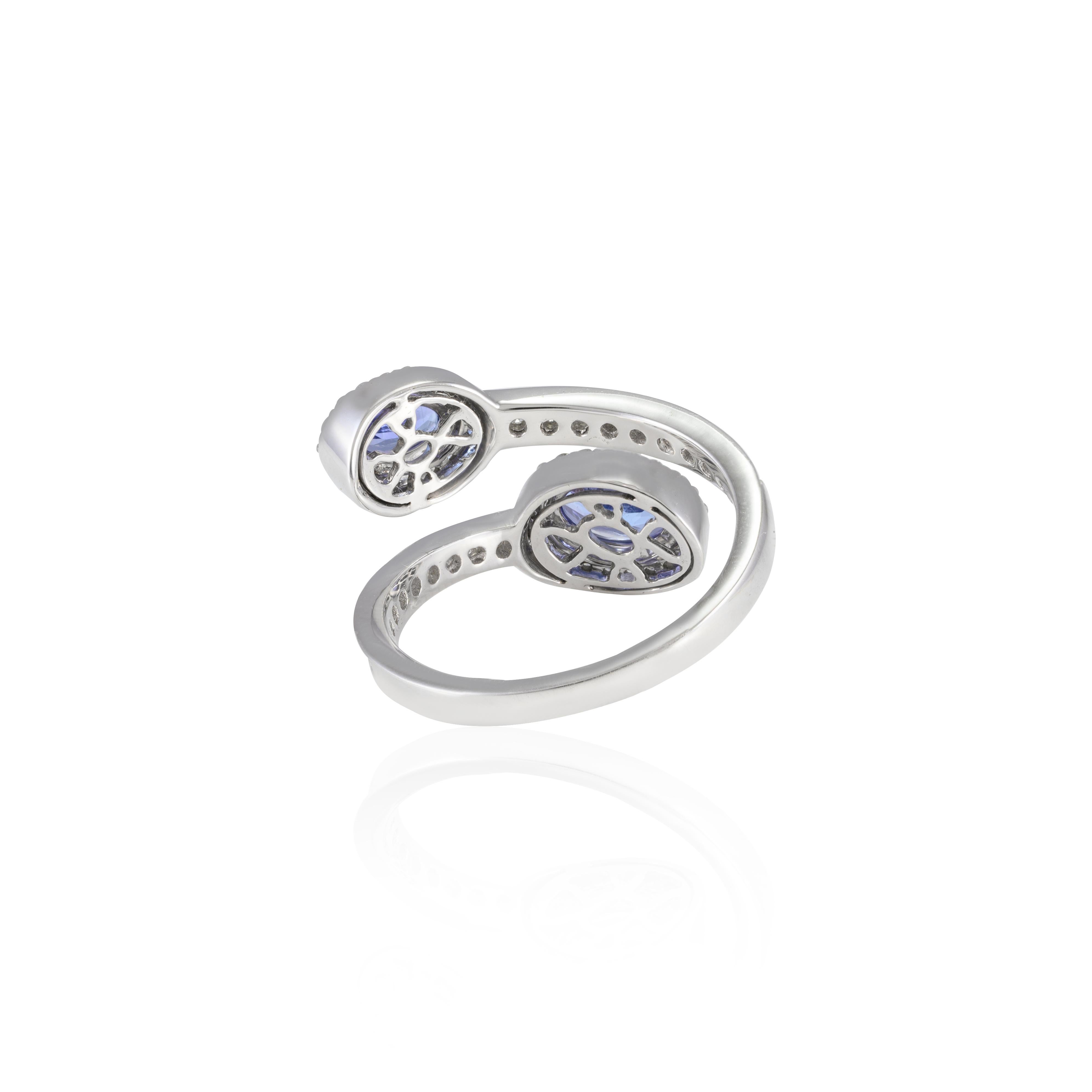 For Sale:  14k White Gold 1.04ct Genuine Oval Tanzanite and Halo Diamond Bypass Ring 5