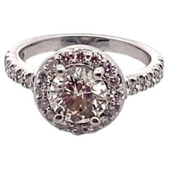 14K White Gold 1.05 Carat Round Diamond Halo Engagement Ring