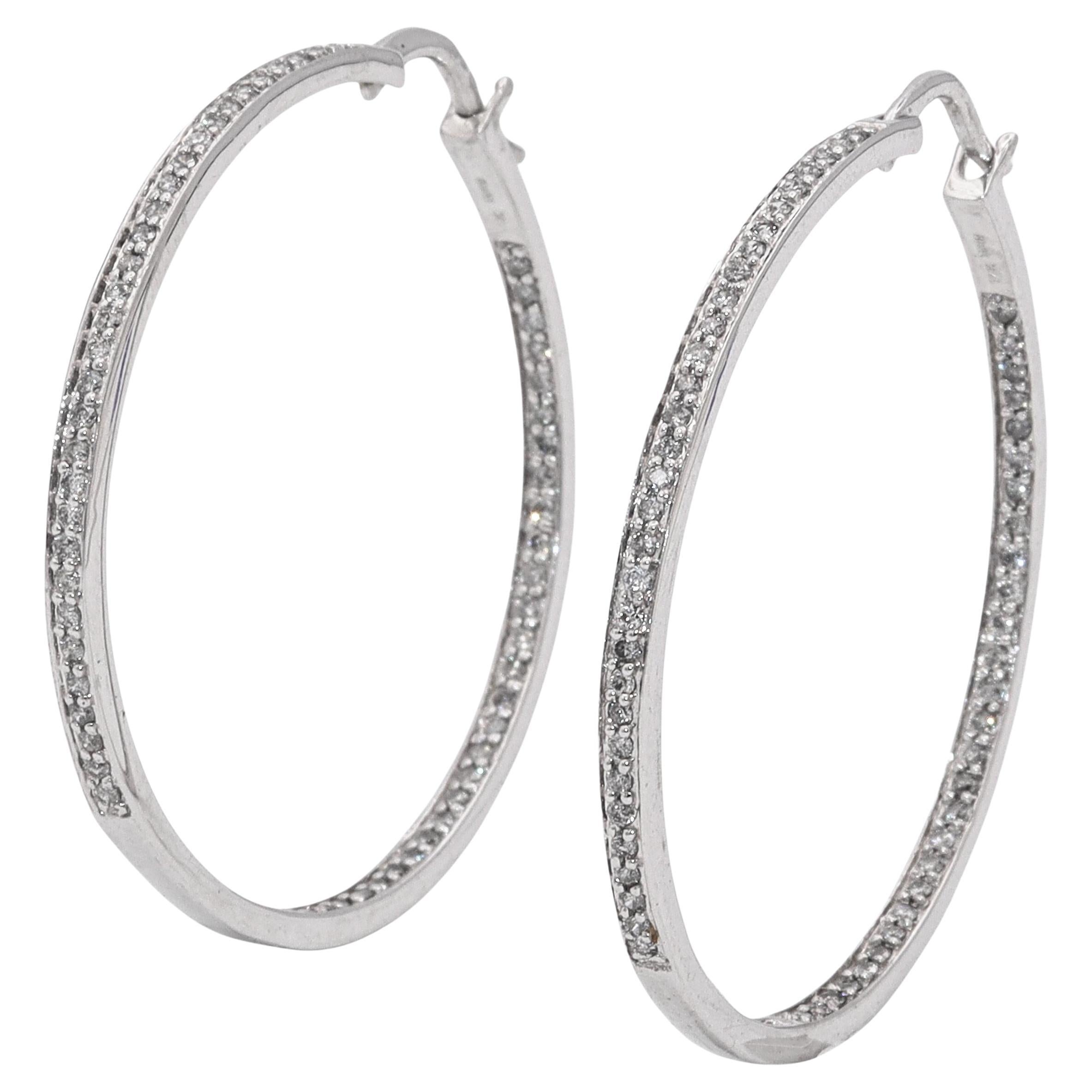 Orecchini a cerchio in oro bianco 14k con diamanti da 1,05tcw