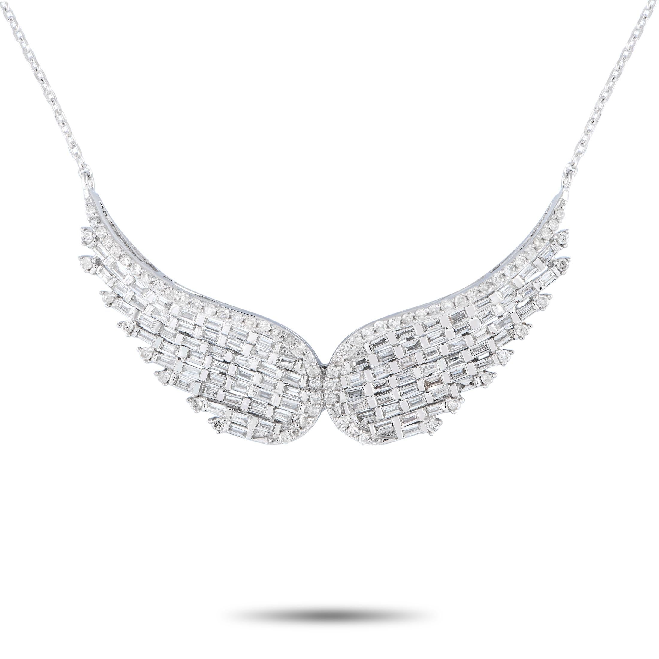 14K White Gold 1.06ct Diamond Wing Necklace In New Condition For Sale In Southampton, PA