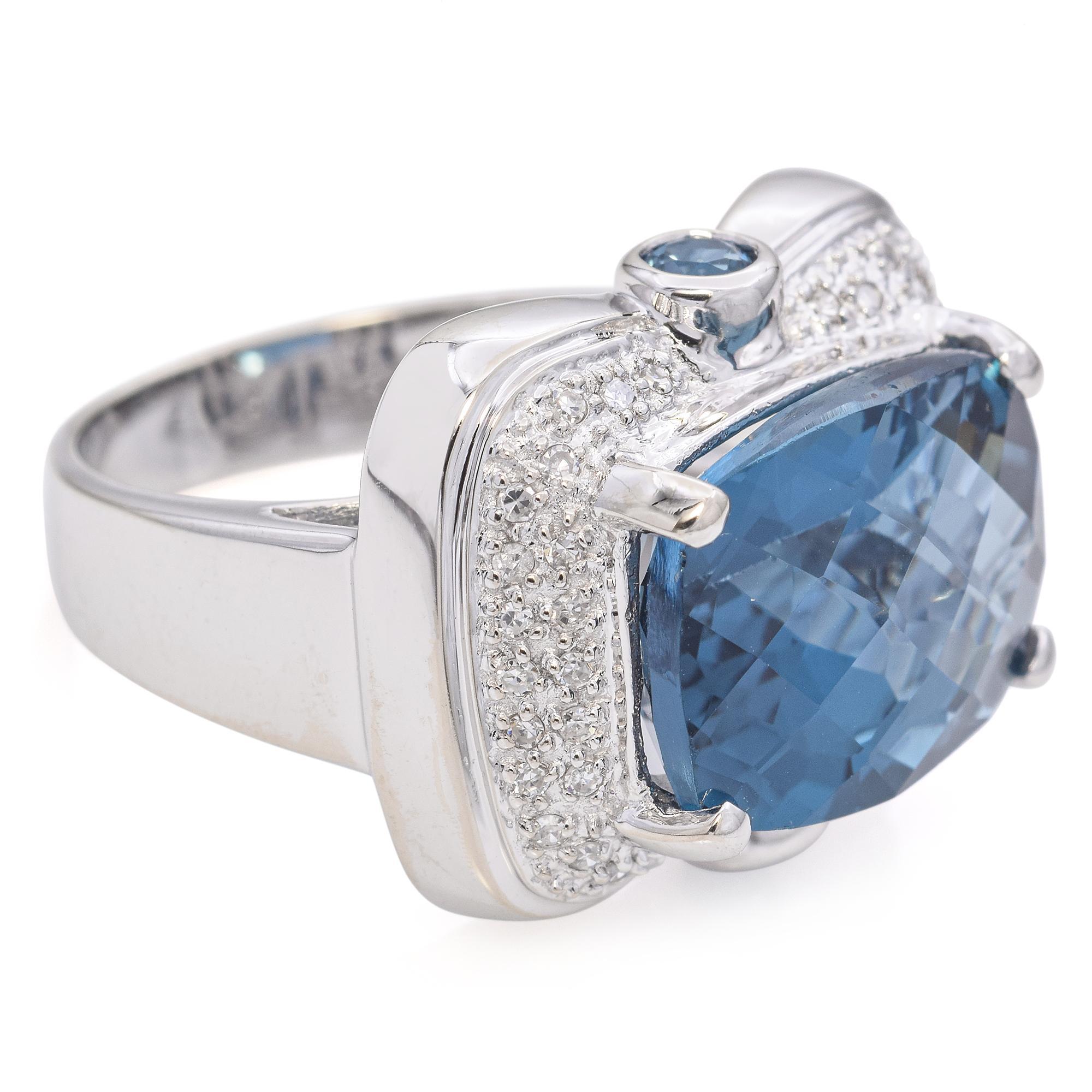 14k Weißgold 10,6 Karat Topas und Diamant-Cocktailring im Angebot 1