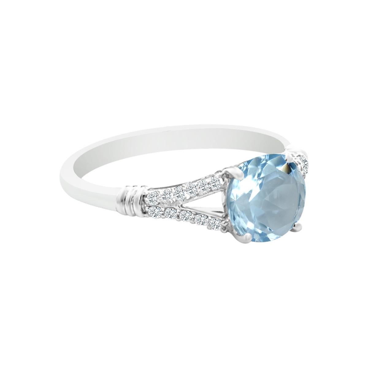 This Mesmerizing 7mm Round Cut Natural 1.06cts Aquamarine Gemstone With White Diamond In This Elegant Women's Ring, Fashioned In 14K White Gold Is Just Right For a Special Occasion Or Anytime You Want To Spice Up Your Everyday Outfit.


Style#