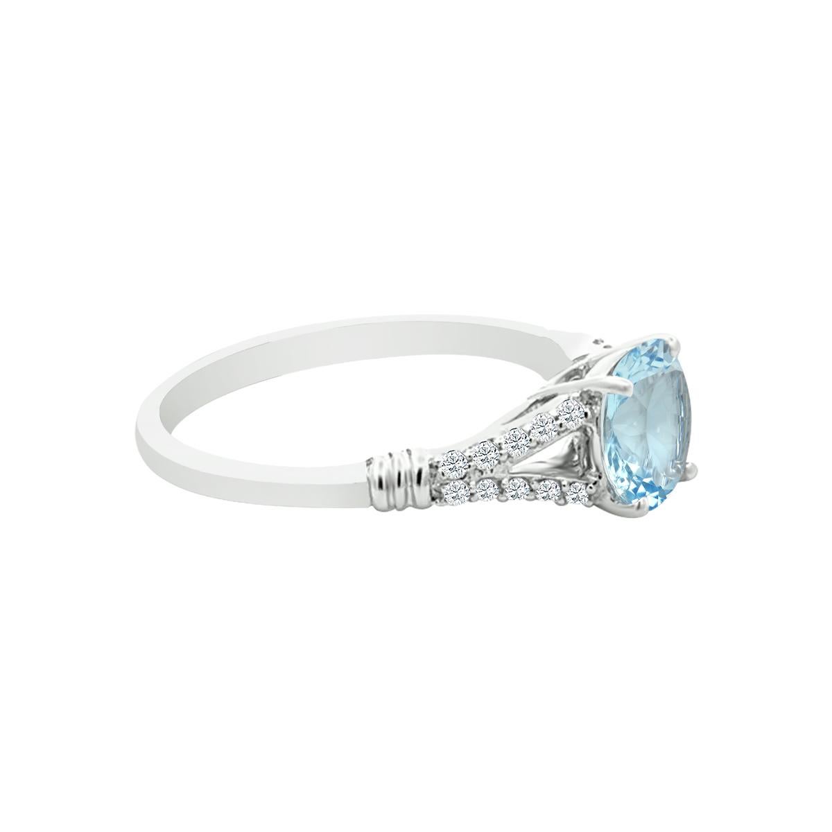 Modern 14K White Gold 1.06cts Aquamarine and Diamond Ring, Style# R2257AQ 22060/6 For Sale