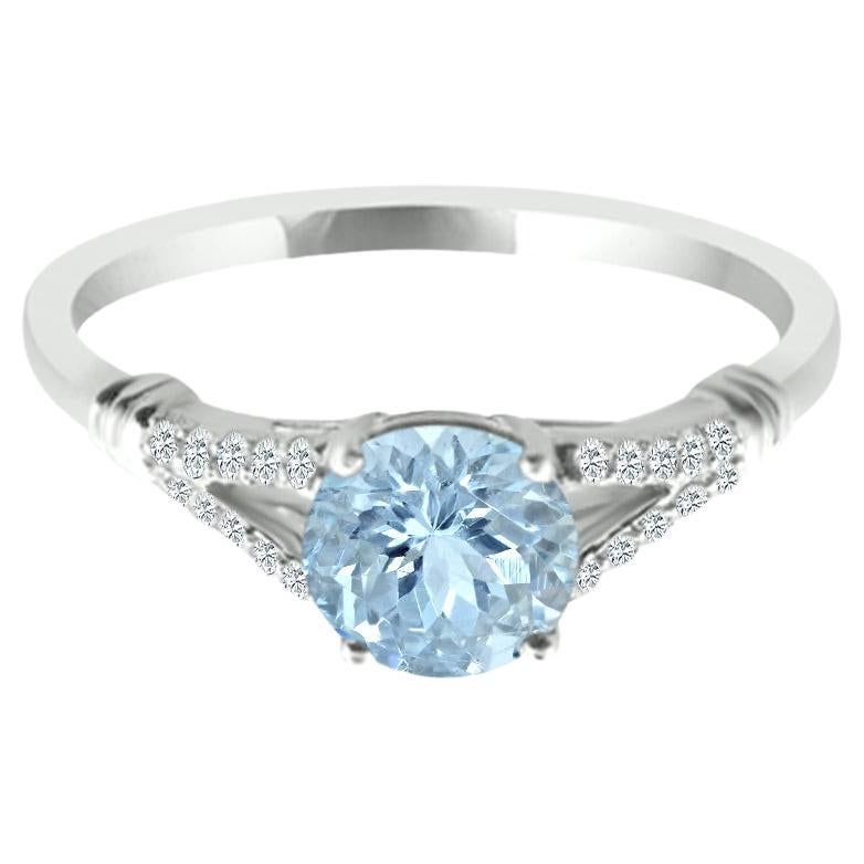 14K White Gold 1.06cts Aquamarine and Diamond Ring, Style# R2257AQ 22060/6 For Sale