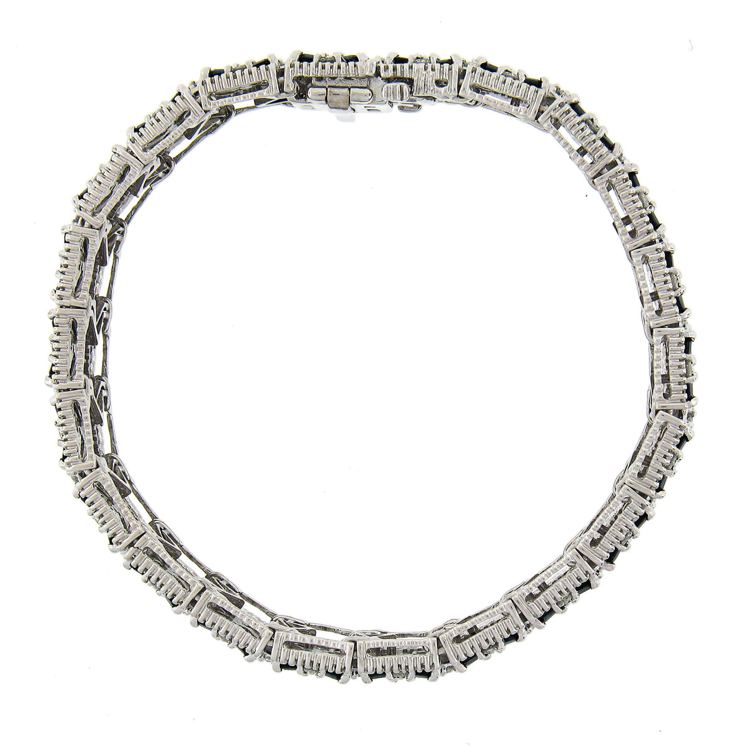 Bracelet fantaisie en or blanc 14 carats avec diamants 10,75 carats et saphirs baguettes en vente 5