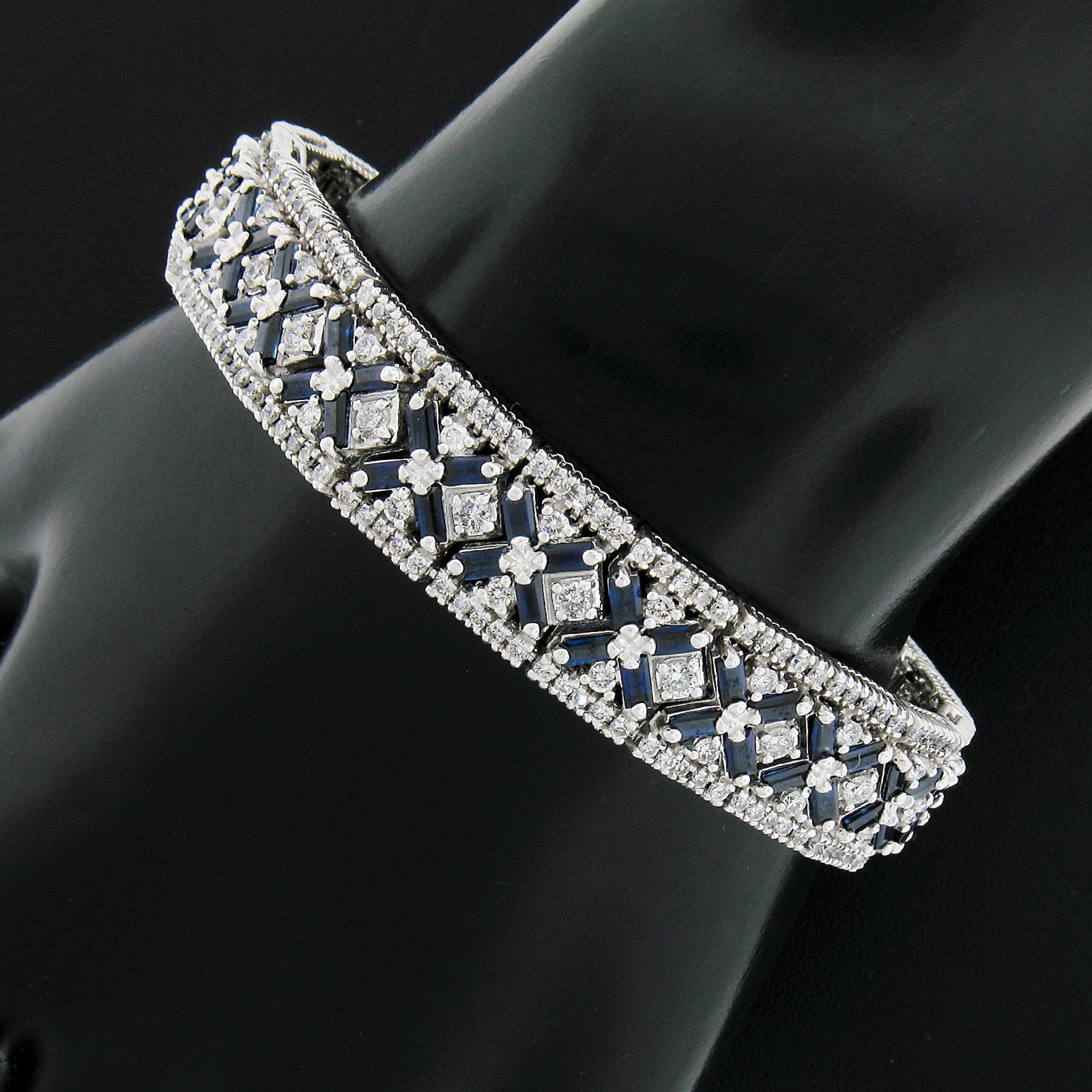 Taille baguette Bracelet fantaisie en or blanc 14 carats avec diamants 10,75 carats et saphirs baguettes en vente