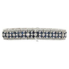 14k White Gold 10.75ctw Diamond & Baguette Sapphire Strap Statement Bracelet