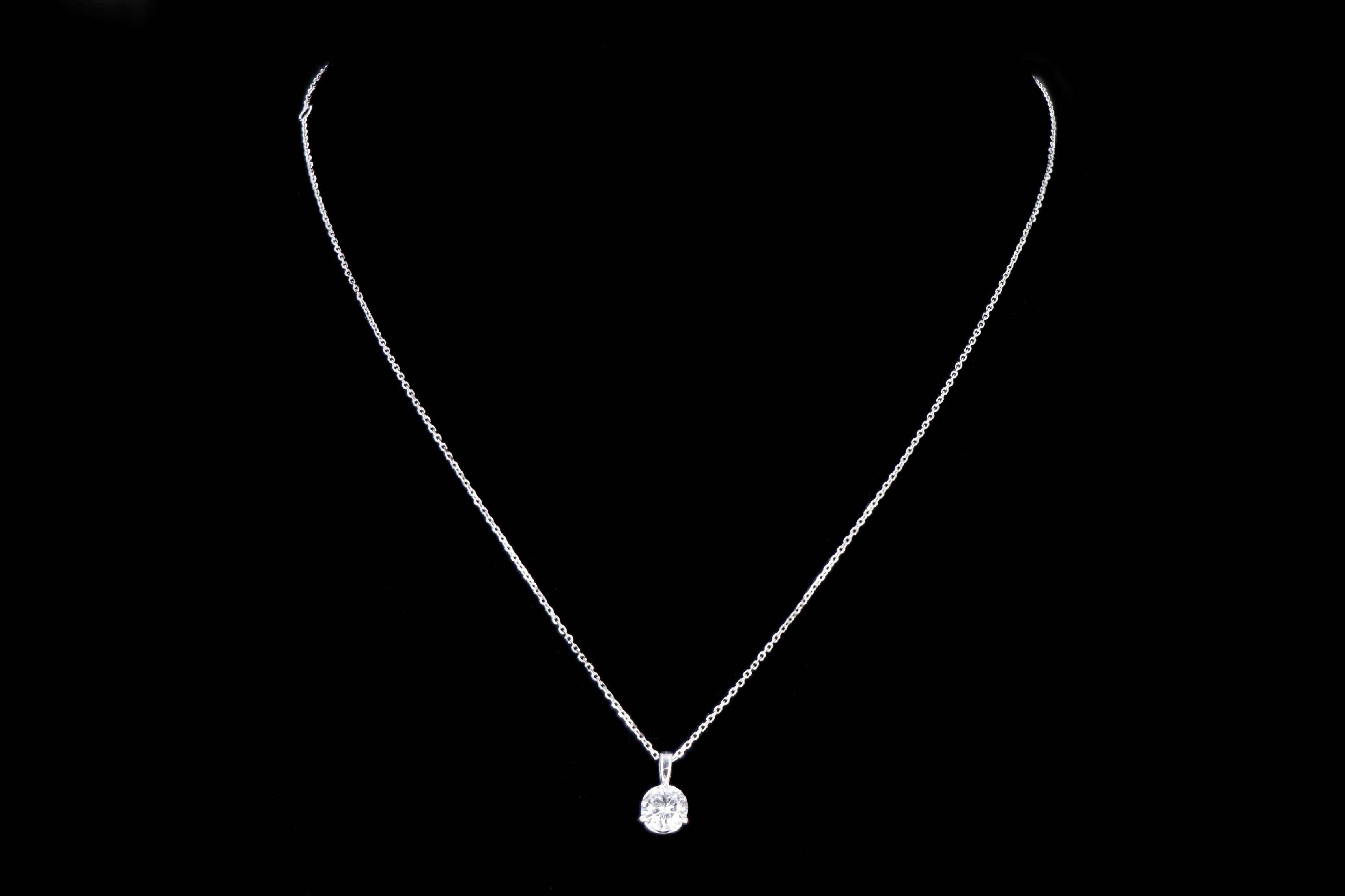 14 Karat Weißgold 1,08 Karat runder Brillant-Diamant-Anhänger Halskette (Rundschliff)