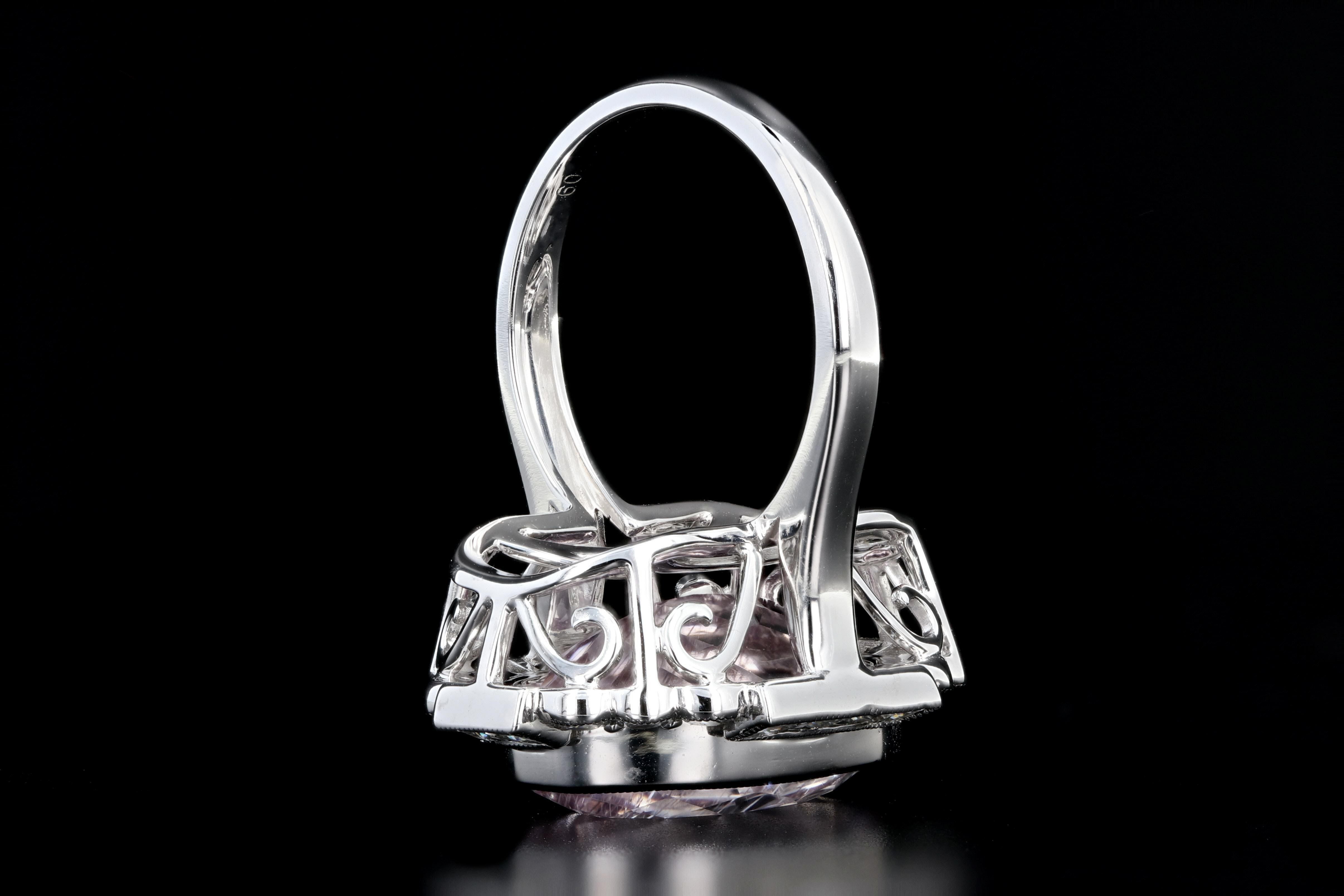 Women's 14 Karat White Gold 10.86 Carat Kunzite and Diamond Halo Ring For Sale