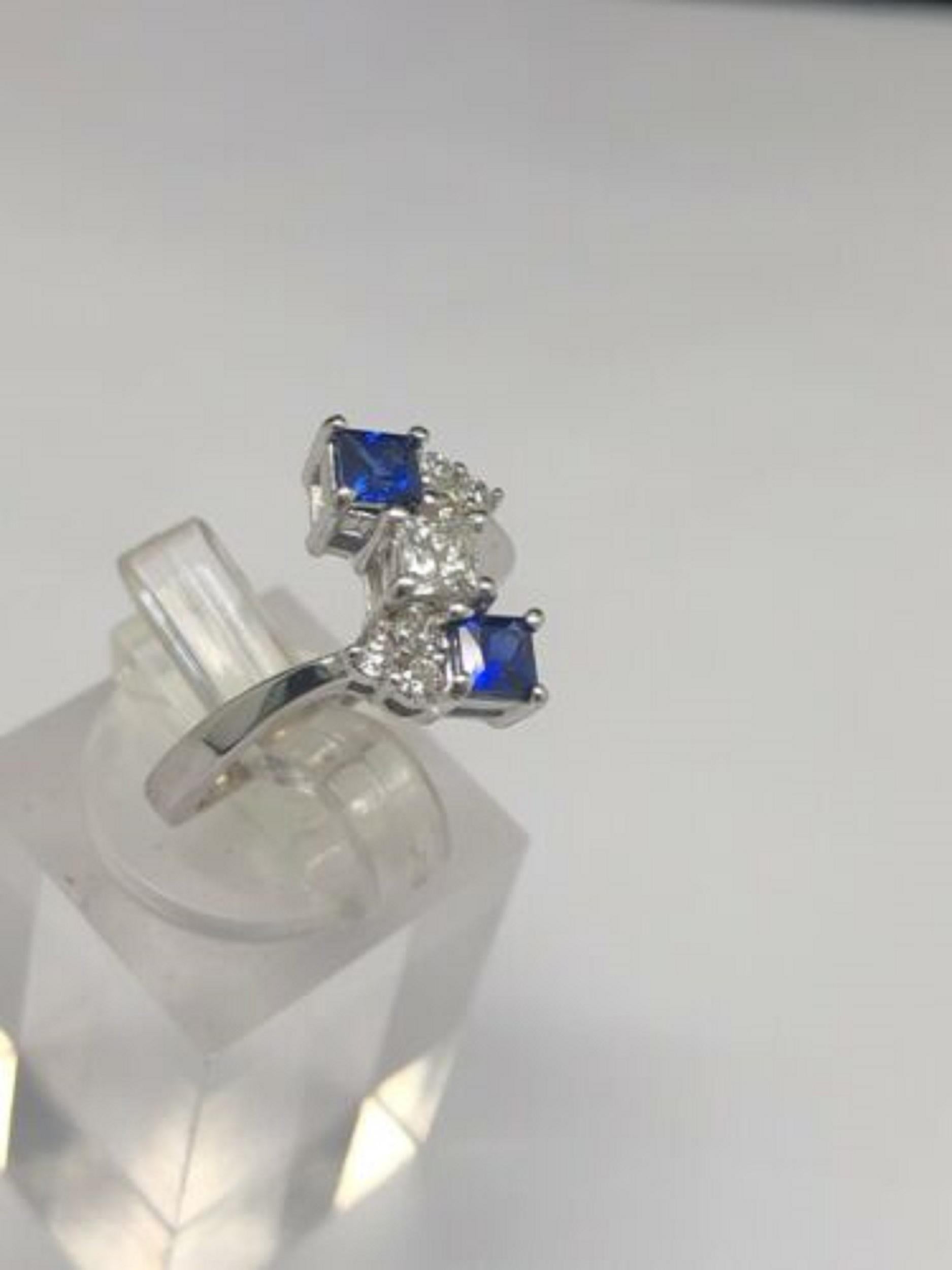 Art Deco 14K White Gold 1.08ctw F/VS Diamonds w/Blue Sapphire Accents Cocktail Ring 6