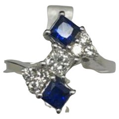 14K White Gold 1.08ctw F/VS Diamonds w/Blue Sapphire Accents Cocktail Ring 6