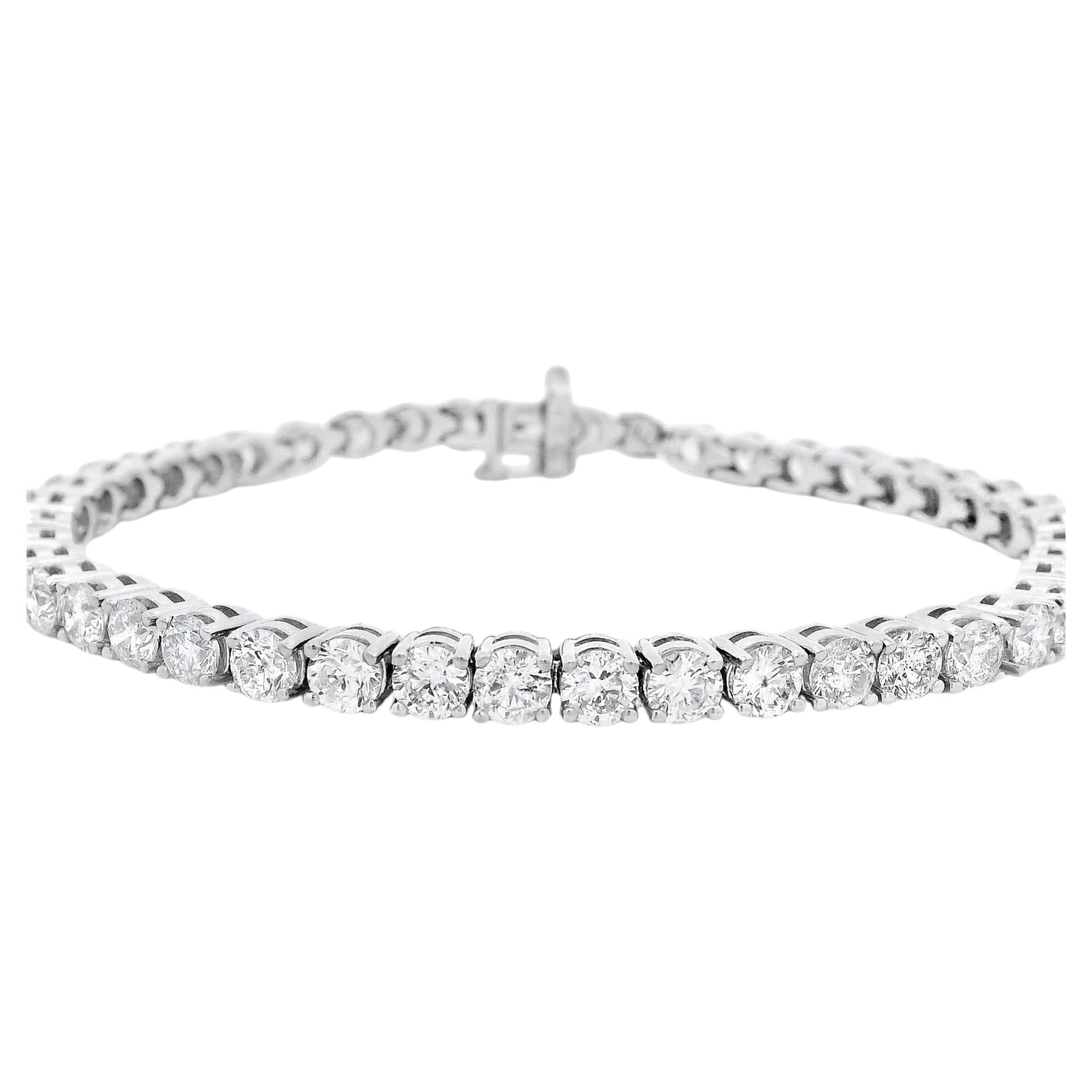 14k White Gold 10.95ct Natural Round Brilliant Diamond Tennis Bracelet