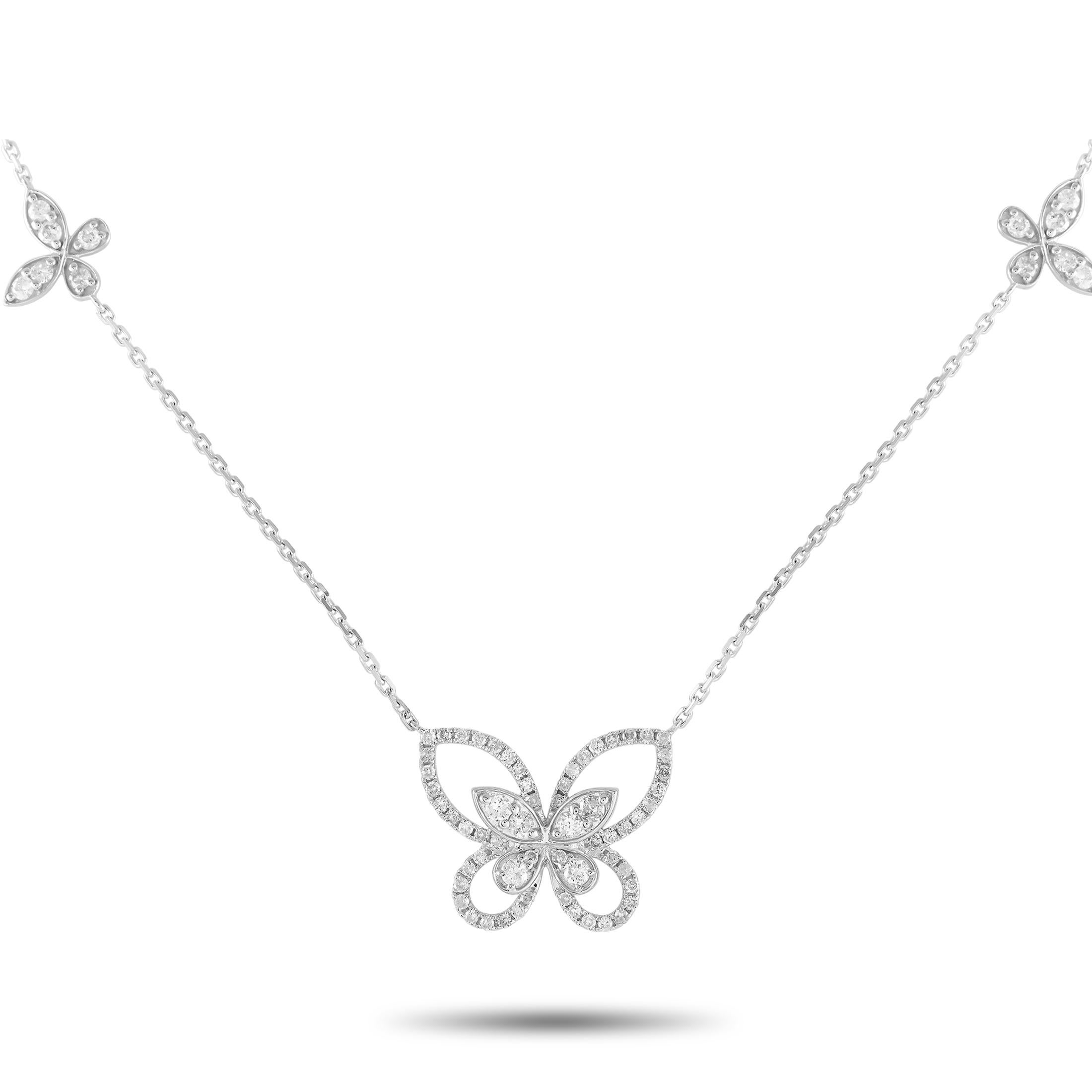 14K Weißgold 1,0 Karat Diamant-Schmetterlingshalskette im Zustand „Neu“ in Southampton, PA