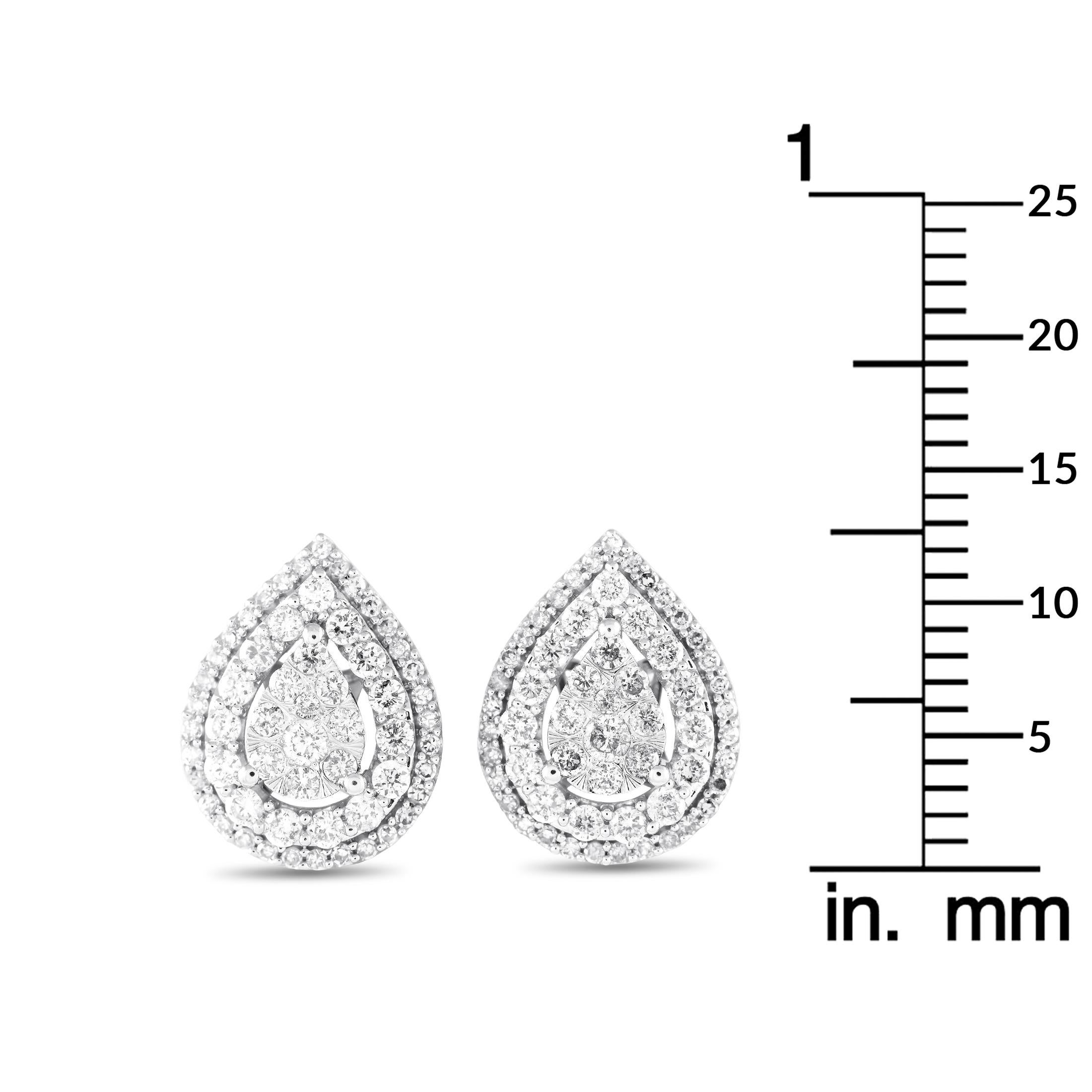 Taille ronde Boucles d'oreilles en or blanc 14K avec 1,0ct de diamant en vente