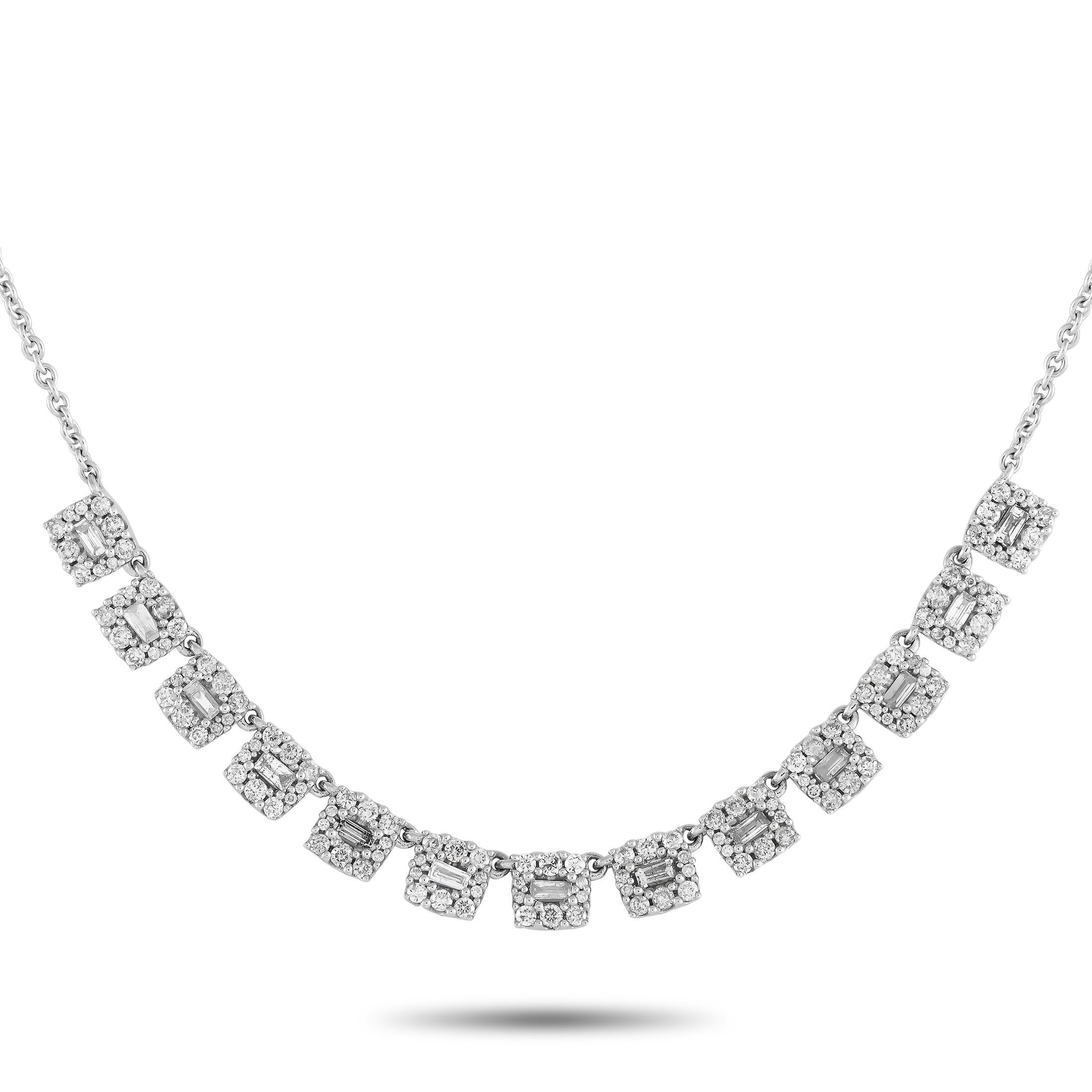 14K White Gold 1.0ct Diamond Square Fringe Necklace In New Condition For Sale In Southampton, PA