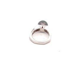 14K White Gold 10mm Black South Sea Pearl Diamond Ring 0.30 Carats