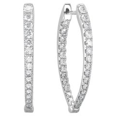 14K White Gold 1.10ct Diamond Inside Out Oval Hoop Earrings for Her