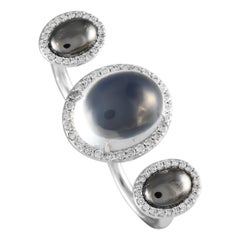 Anello in oro bianco 14K con diamante, pietra di luna ed ematite da 1,10 carati MF14-091824