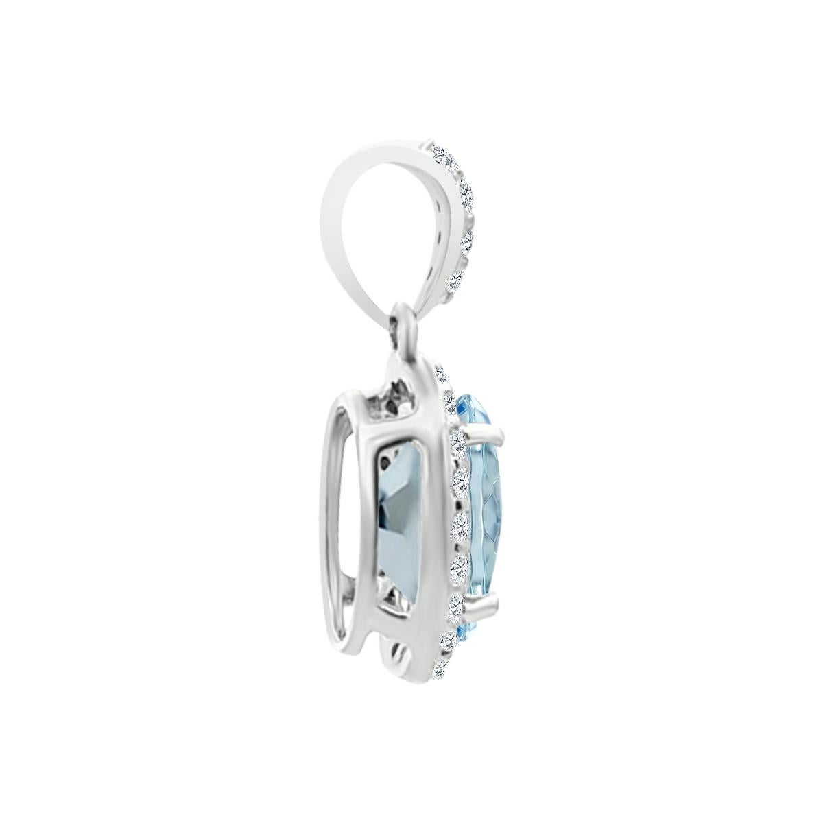 Modern 14K White Gold 1.10cts Aquamarine and Diamond Pendant, Style#TS1247AQP 21064/7 For Sale