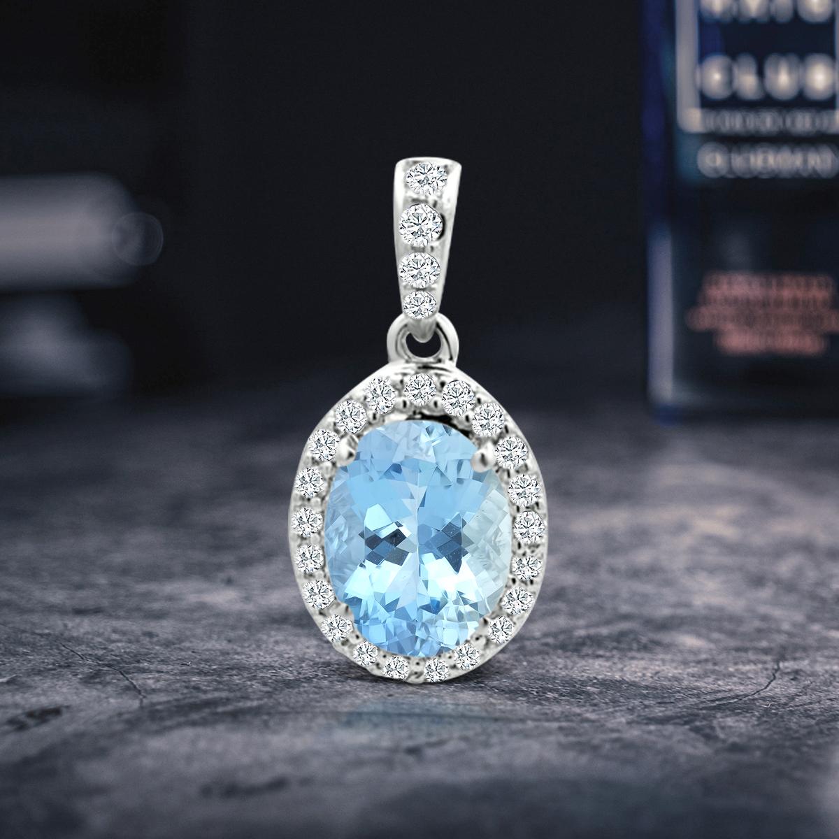 14K White Gold 1.10cts Aquamarine and Diamond Pendant, Style#TS1247AQP 21064/7 In New Condition For Sale In New York, NY