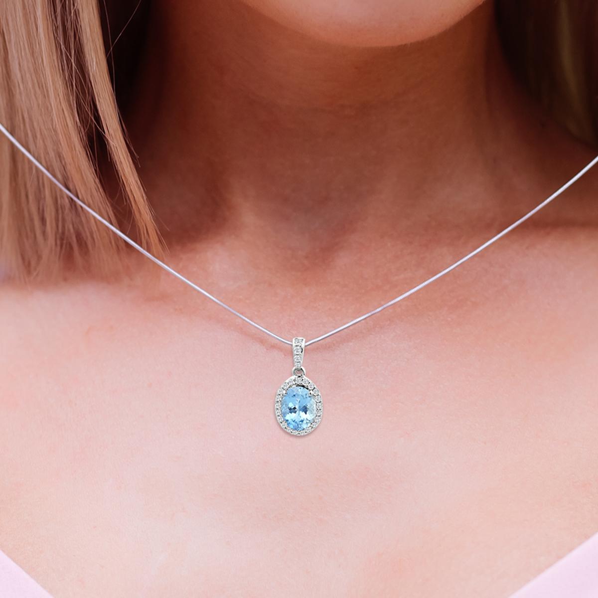 Women's 14K White Gold 1.10cts Aquamarine and Diamond Pendant, Style#TS1247AQP 21064/7 For Sale