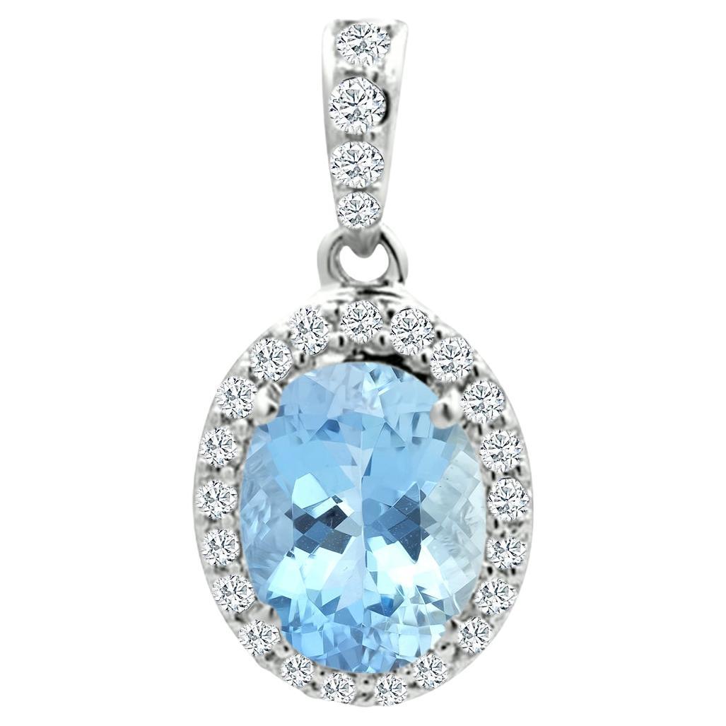 14K White Gold 1.10cts Aquamarine and Diamond Pendant, Style#TS1247AQP 21064/7 For Sale