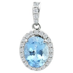 14K White Gold 1.10cts Aquamarine and Diamond Pendant, Style#TS1247AQP 21064/7