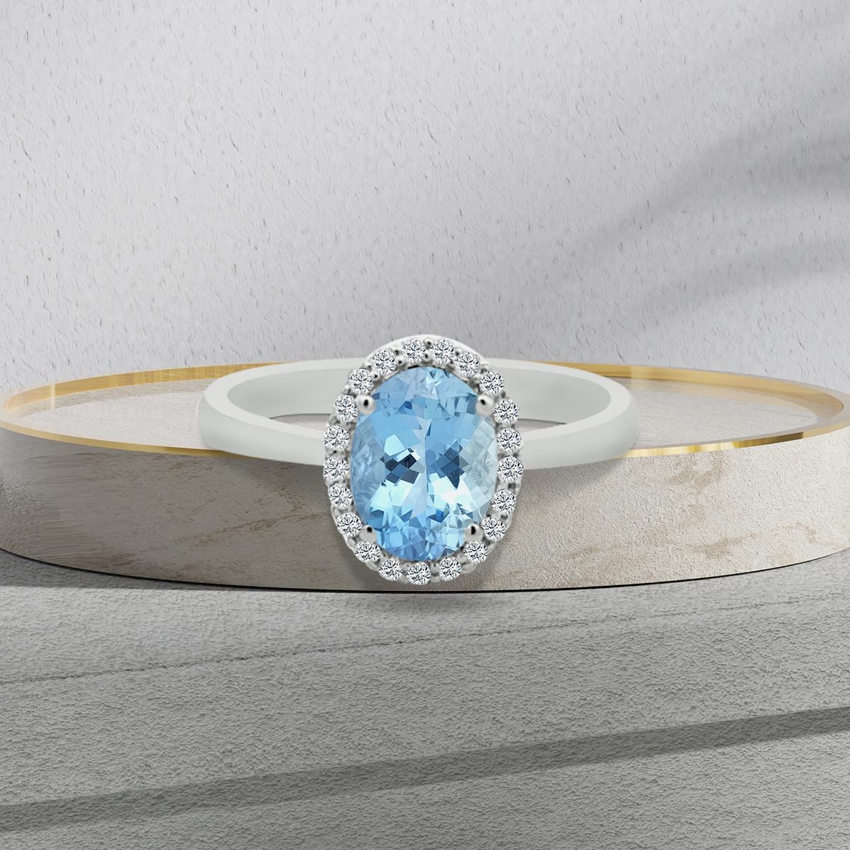 Oval Cut 14K White Gold 1.10cts Aquamarine And Diamond Ring. Style# TS1247AQR 21056/3 For Sale