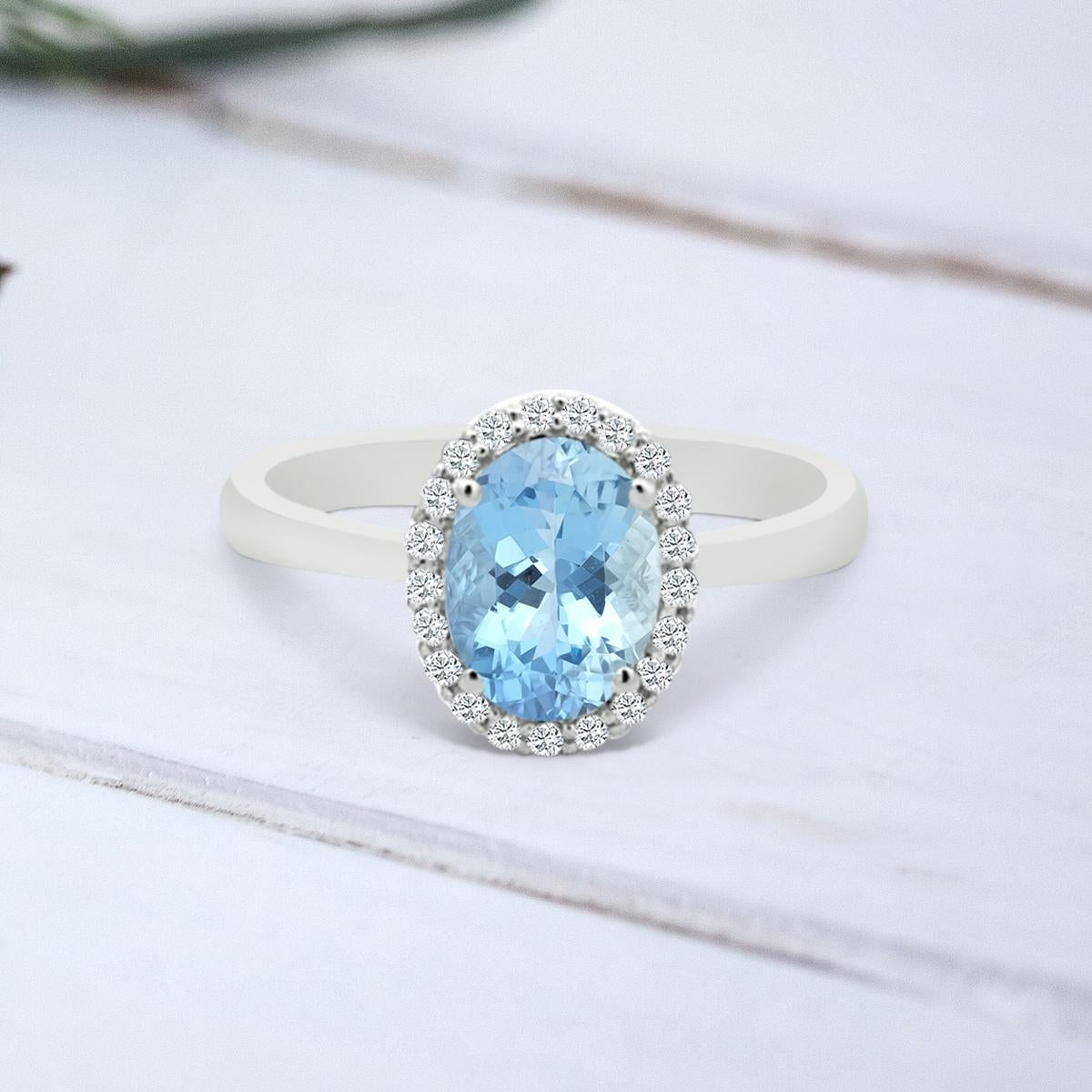 14K White Gold 1.10cts Aquamarine And Diamond Ring. Style# TS1247AQR 21056/3 In New Condition For Sale In New York, NY