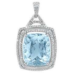 14K White Gold 11.17cts Aquamarine and Diamond Pendant, Style# P6852