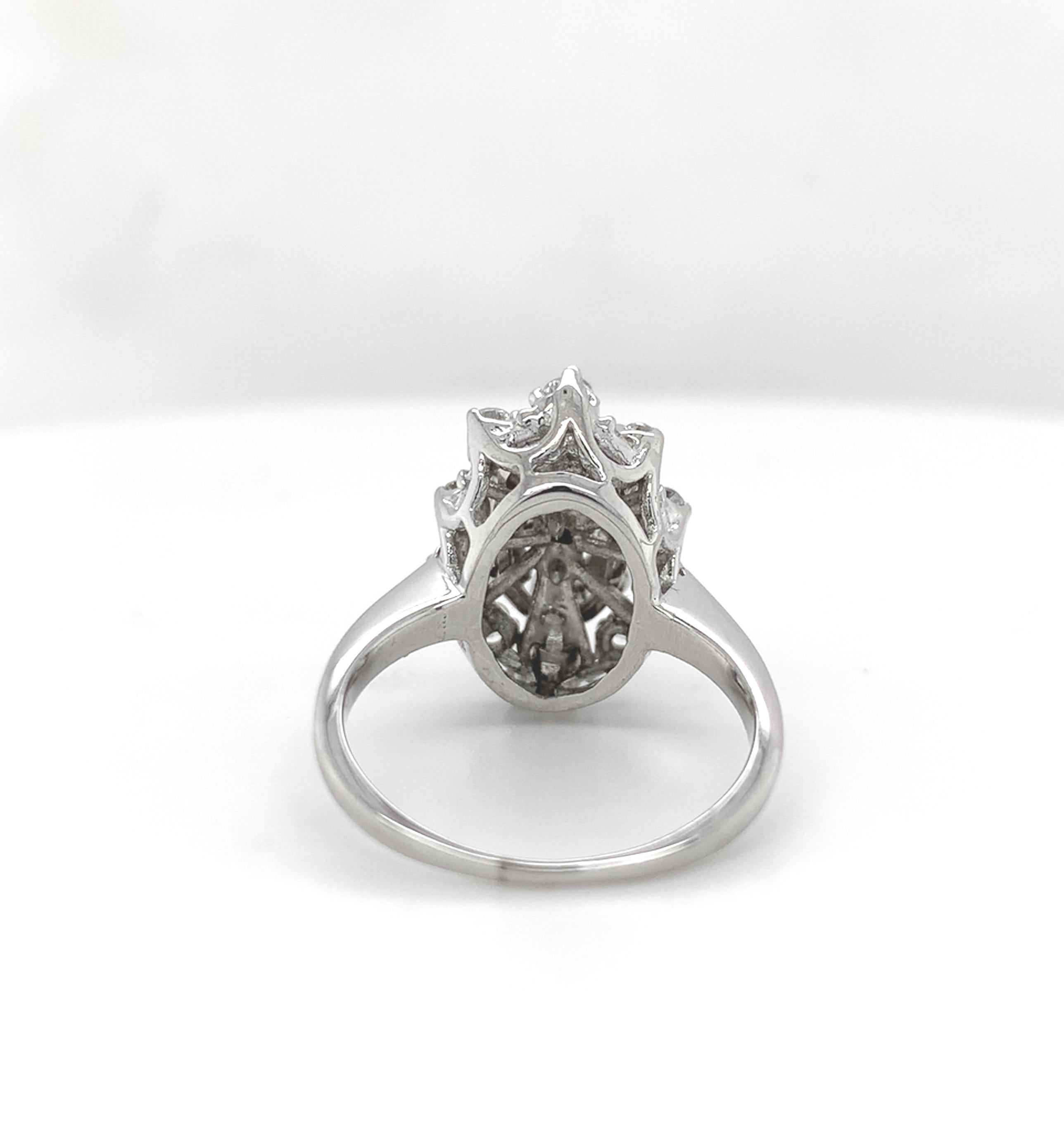 14K Weißgold 1,12 Karat tw Diamant-Cocktailring Größe 6 Damen im Angebot