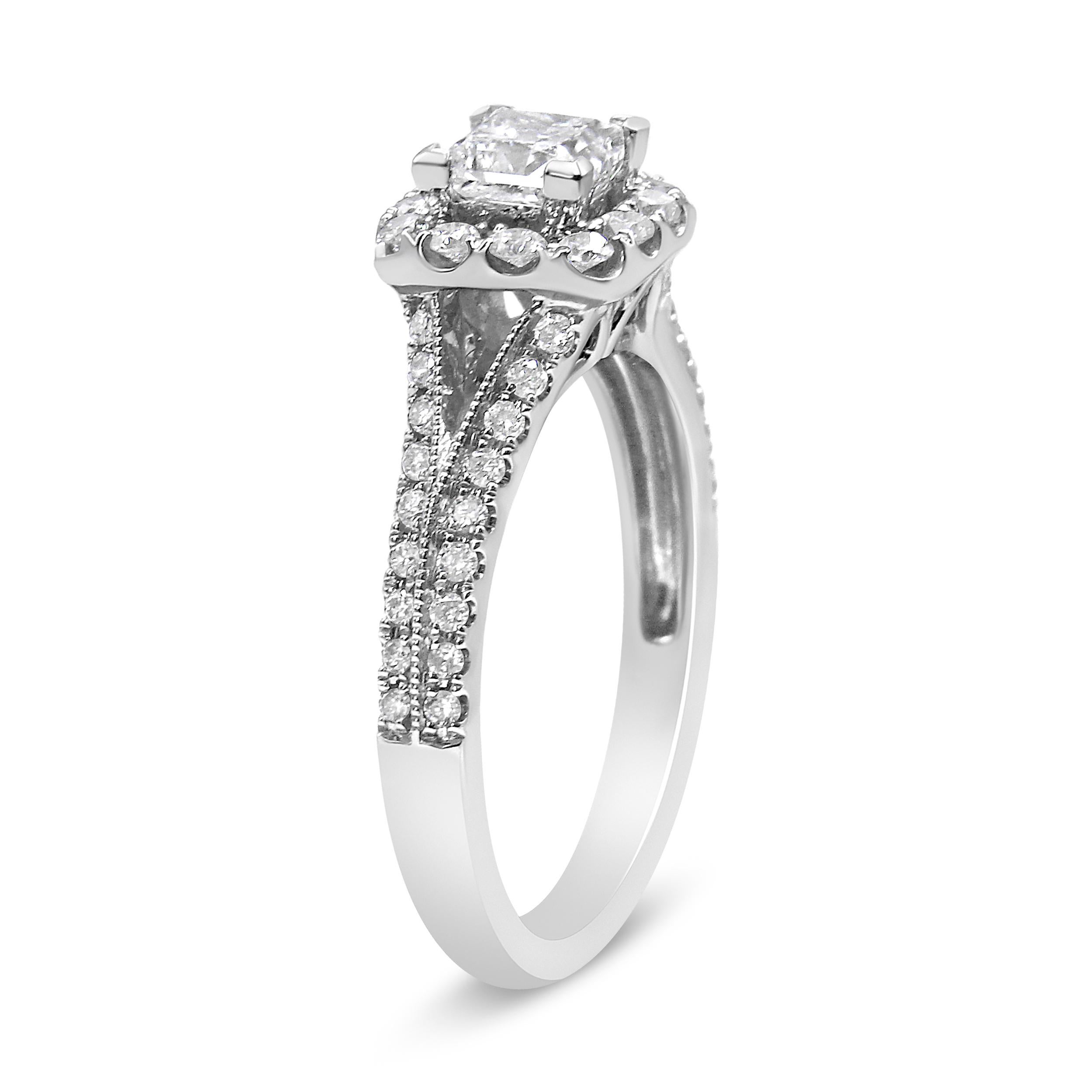 Contemporary 14K White Gold 1.15 Carat Diamond Center Engagement Ring with Split Shank