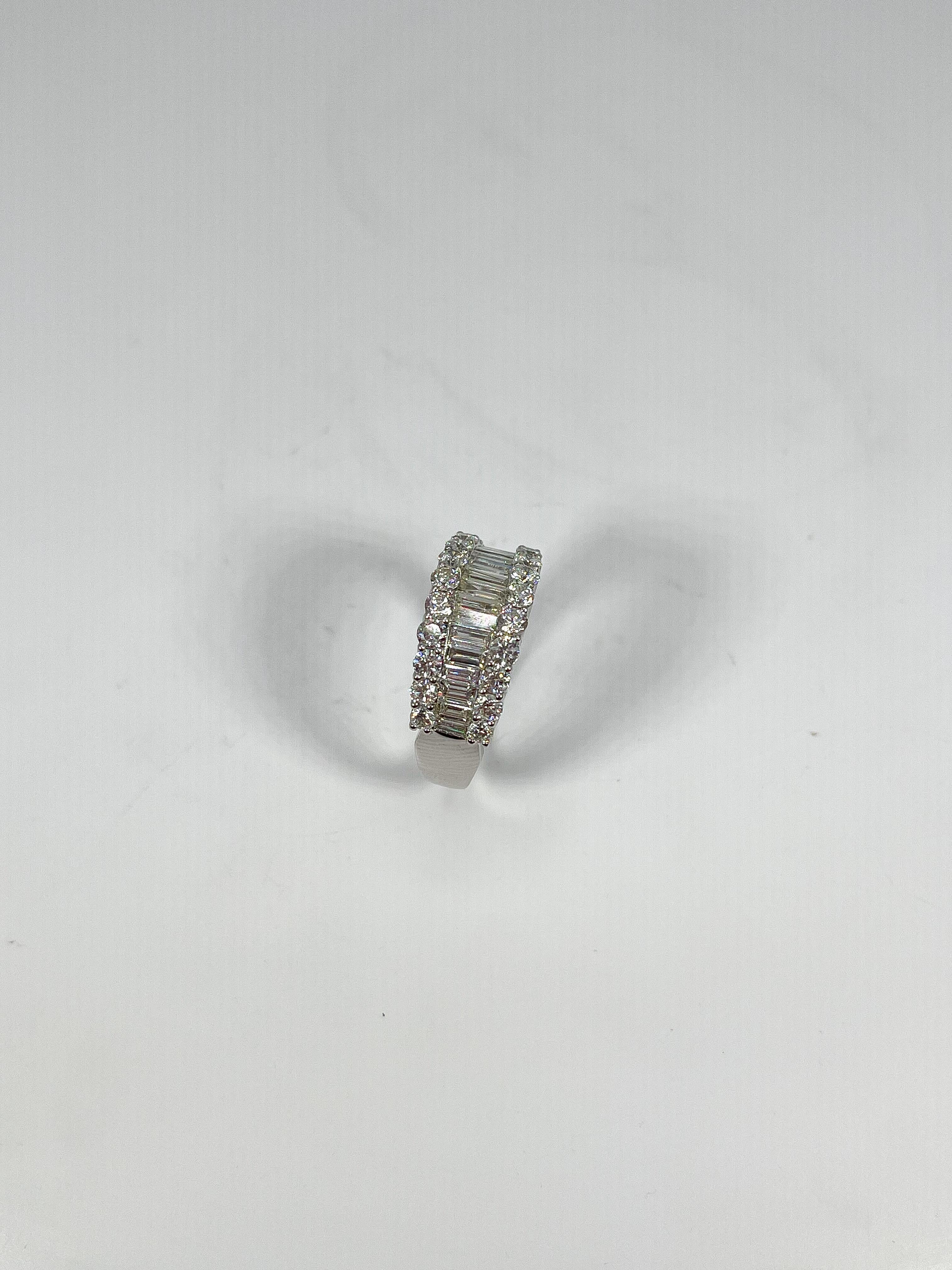 14K White Gold 1.15 CTW Baguette and .90 CTW Round Diamond Band  In Excellent Condition For Sale In Stuart, FL