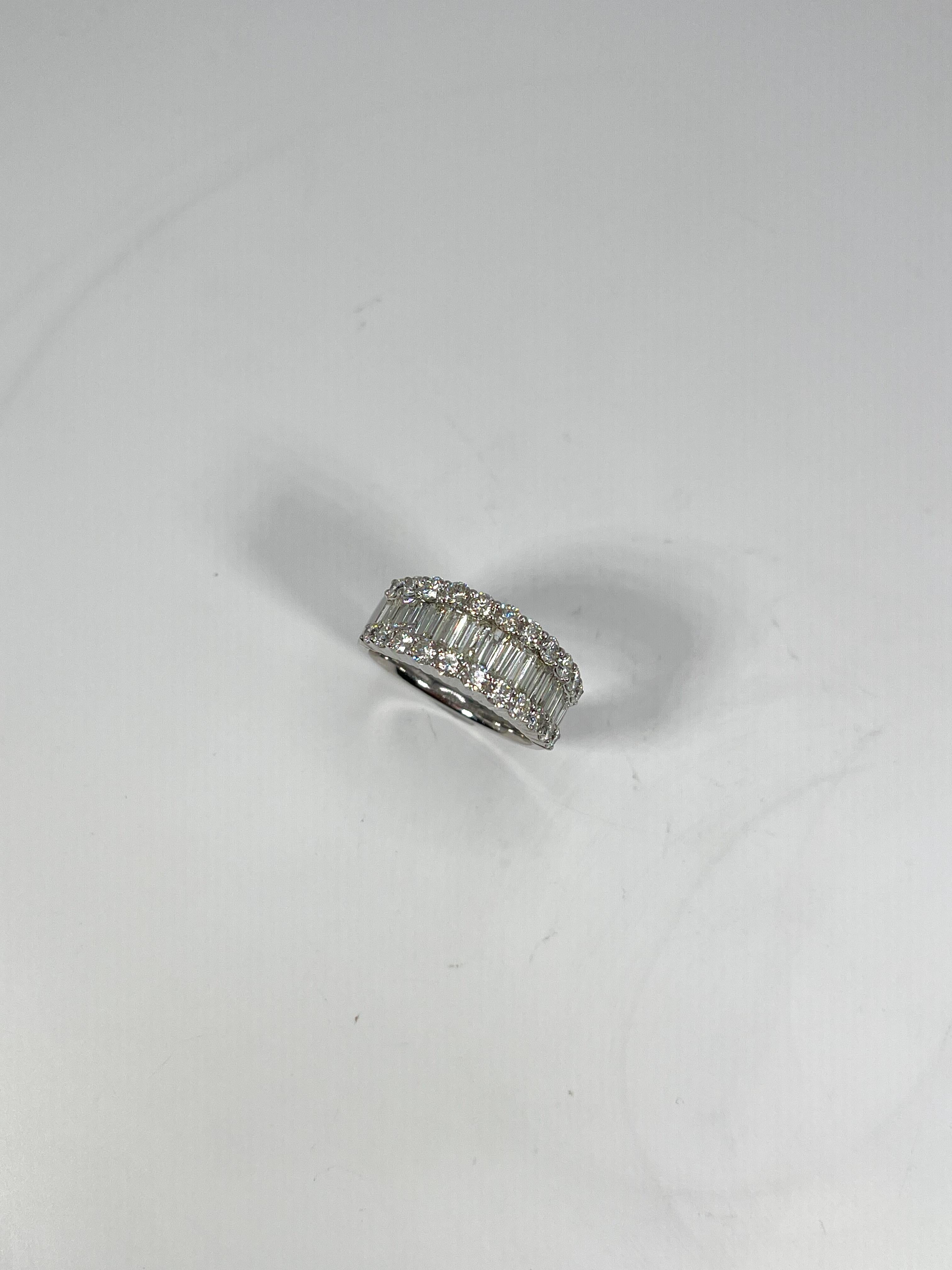 Baguette Cut 14K White Gold 1.15 CTW Baguette and .90 CTW Round Diamond Band  For Sale